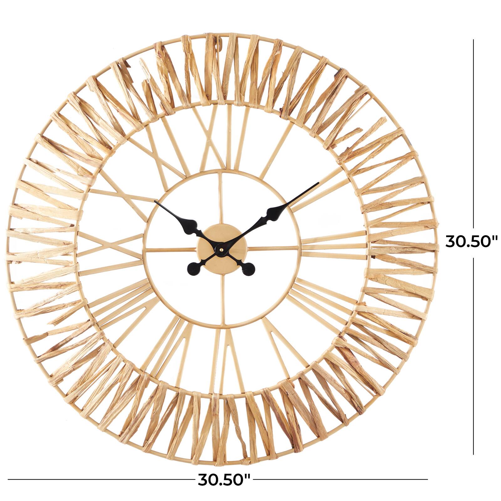 30.5" Gold Seagrass Round Wall Clock with Weaving Design