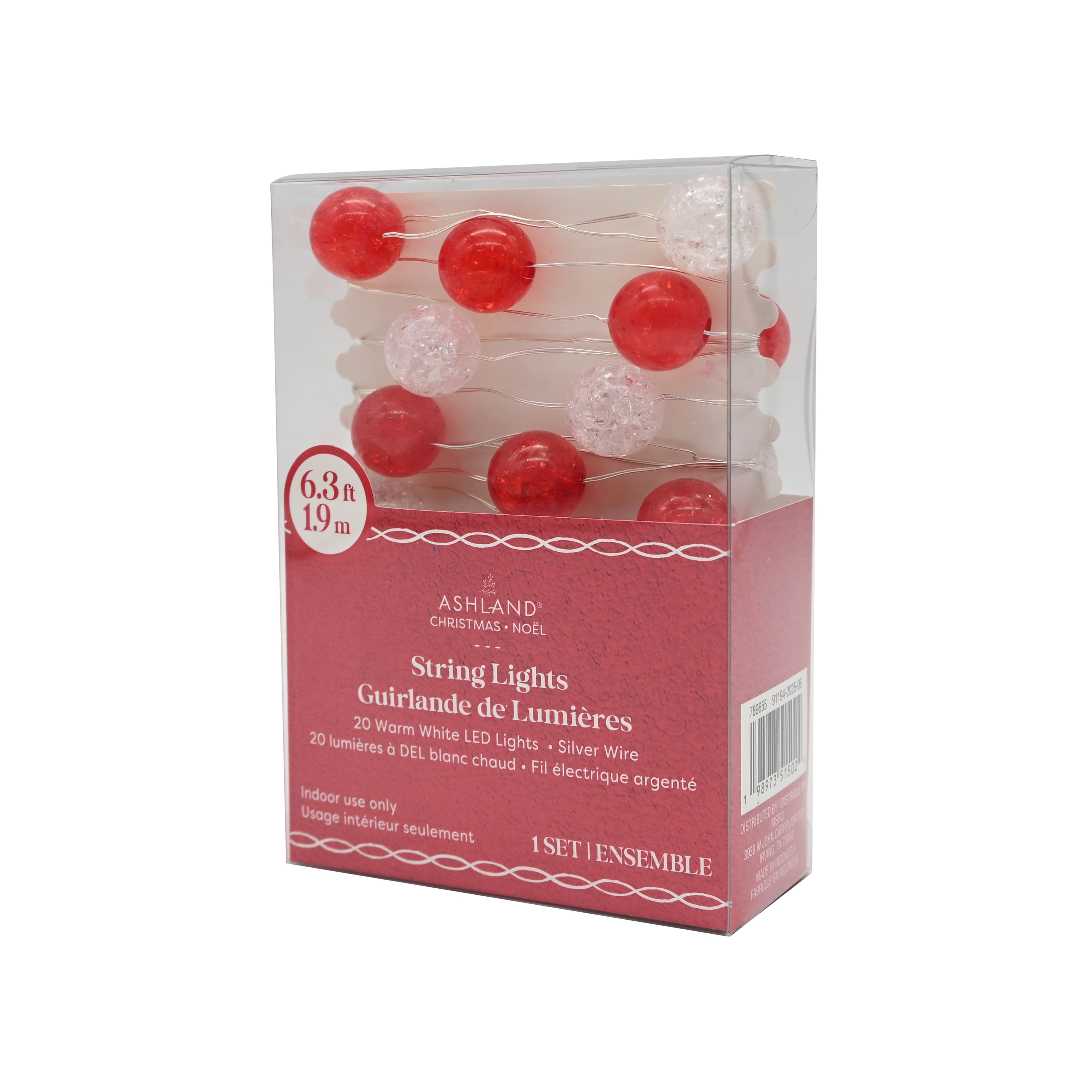 20ct. Warm White LED Red & Clear Cracked Ball String Lights on Silver Wire by Ashland®