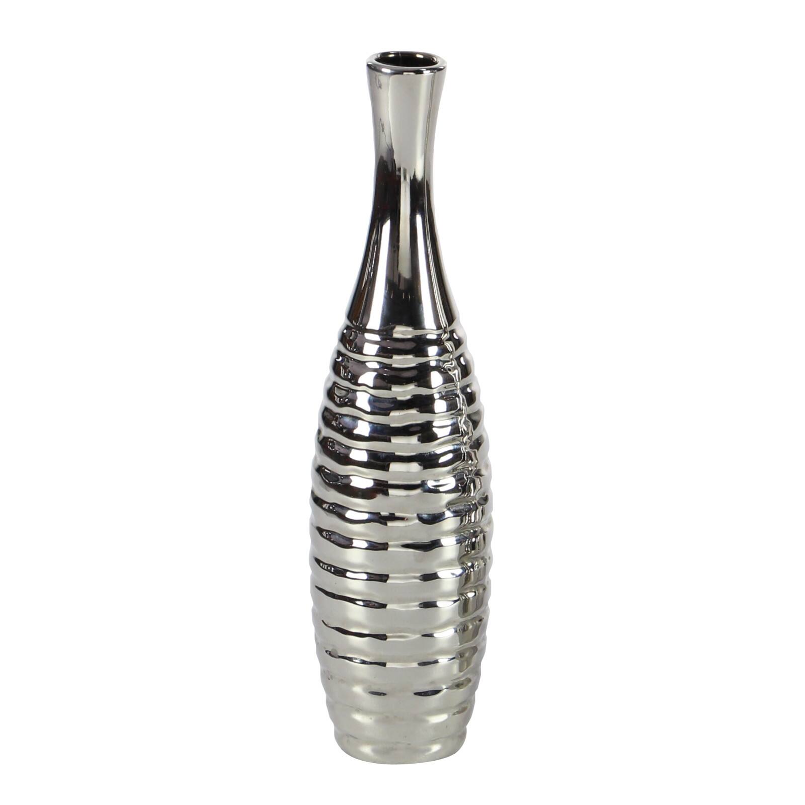13&#x22; Silver Ceramic Glam Vase Set