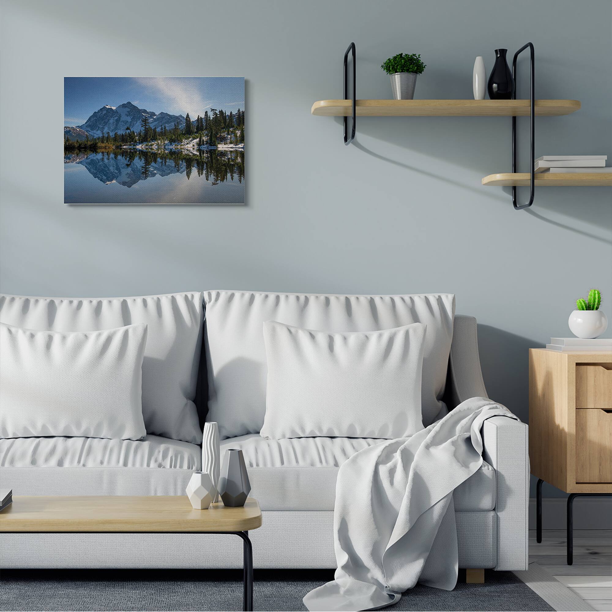 Stupell Industries Winter Lake Snowy Mountain Landscape Water Reflection Canvas Wall Art