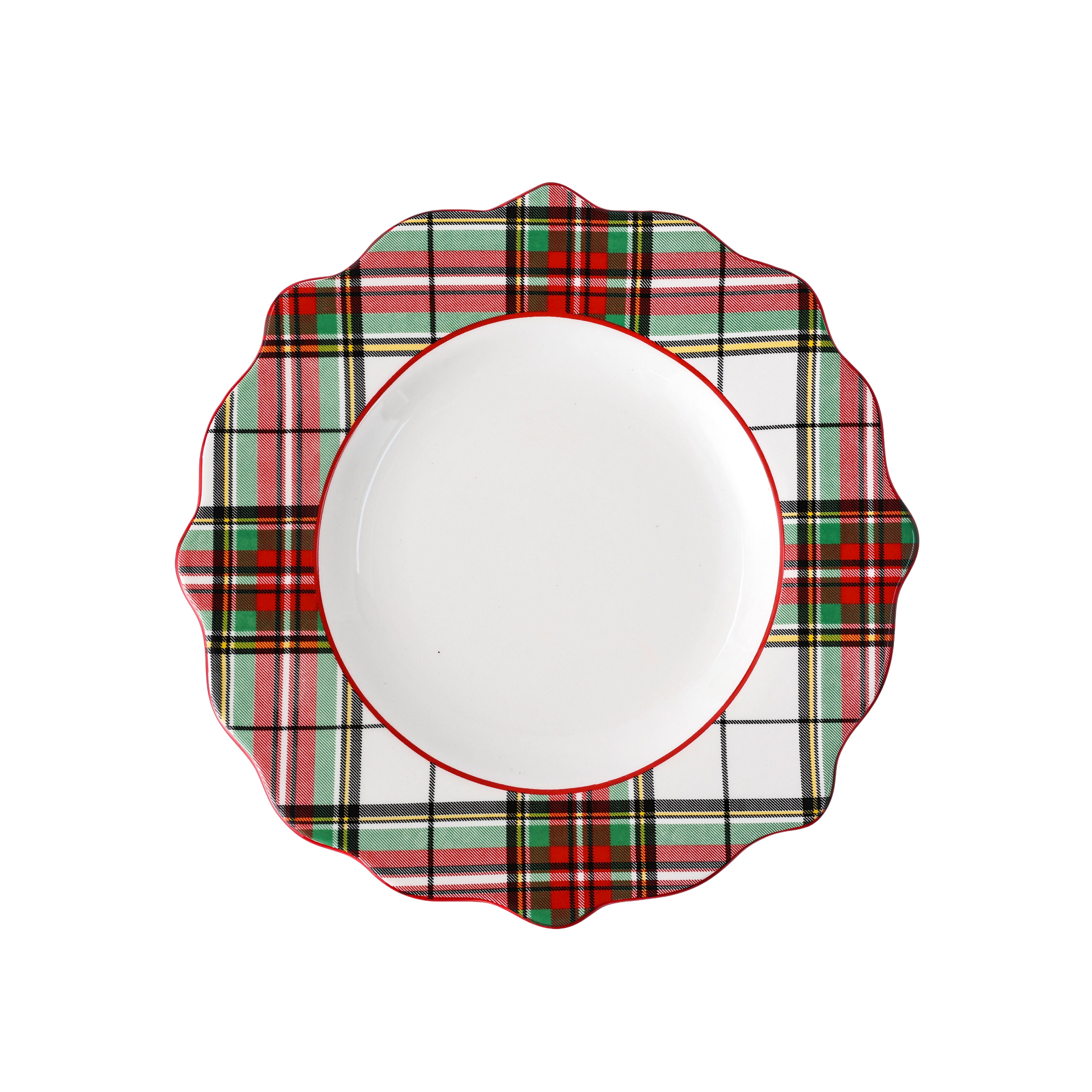 10.5" Green & Red Plaid Ceramic Dinner Plate by Ashland®