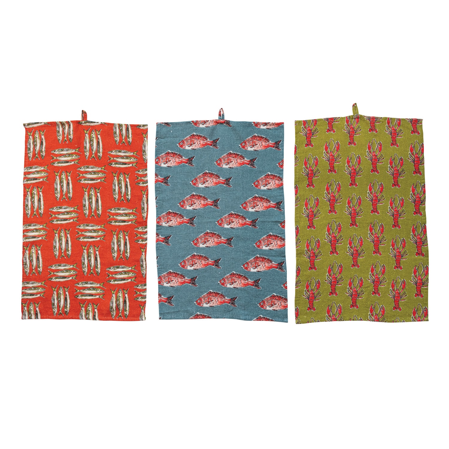 Sea Life Pattern Linen Tea Towels Set