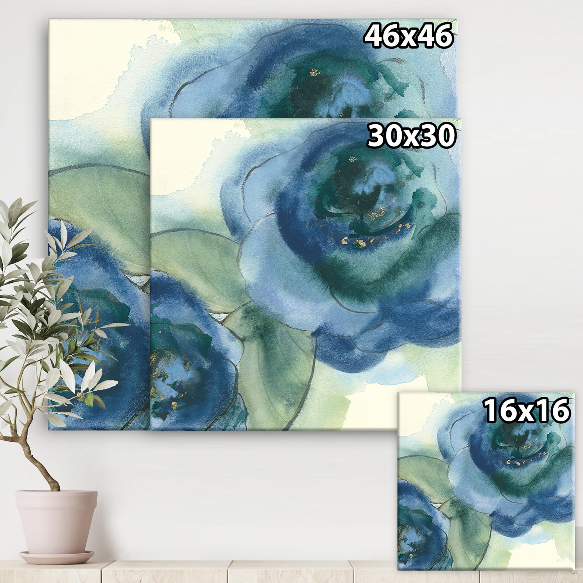 Designart - Blue Floral Poppies V - Cottage Canvas Art