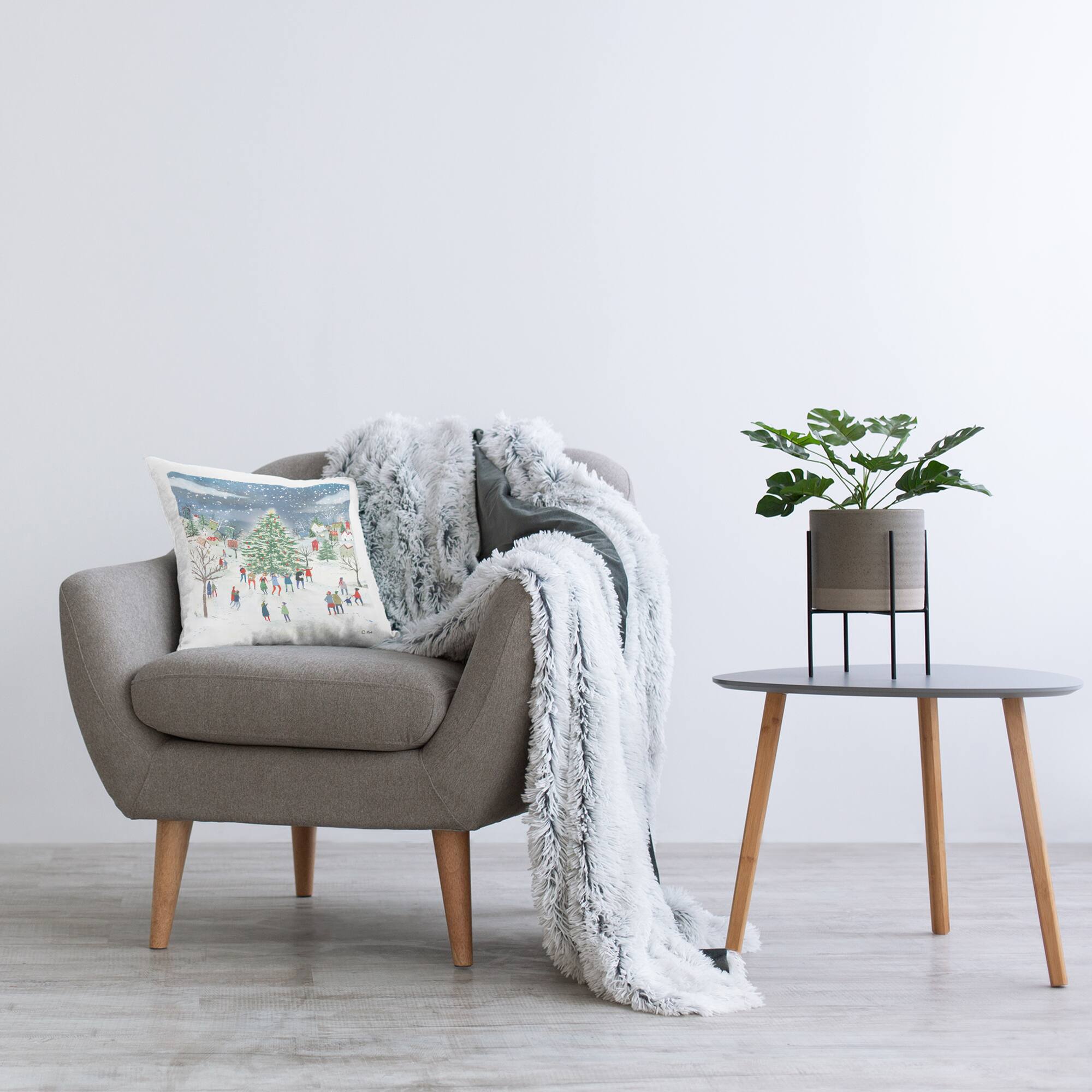 Stupell Industries Festive Town Holiday Snow Scene Pillow