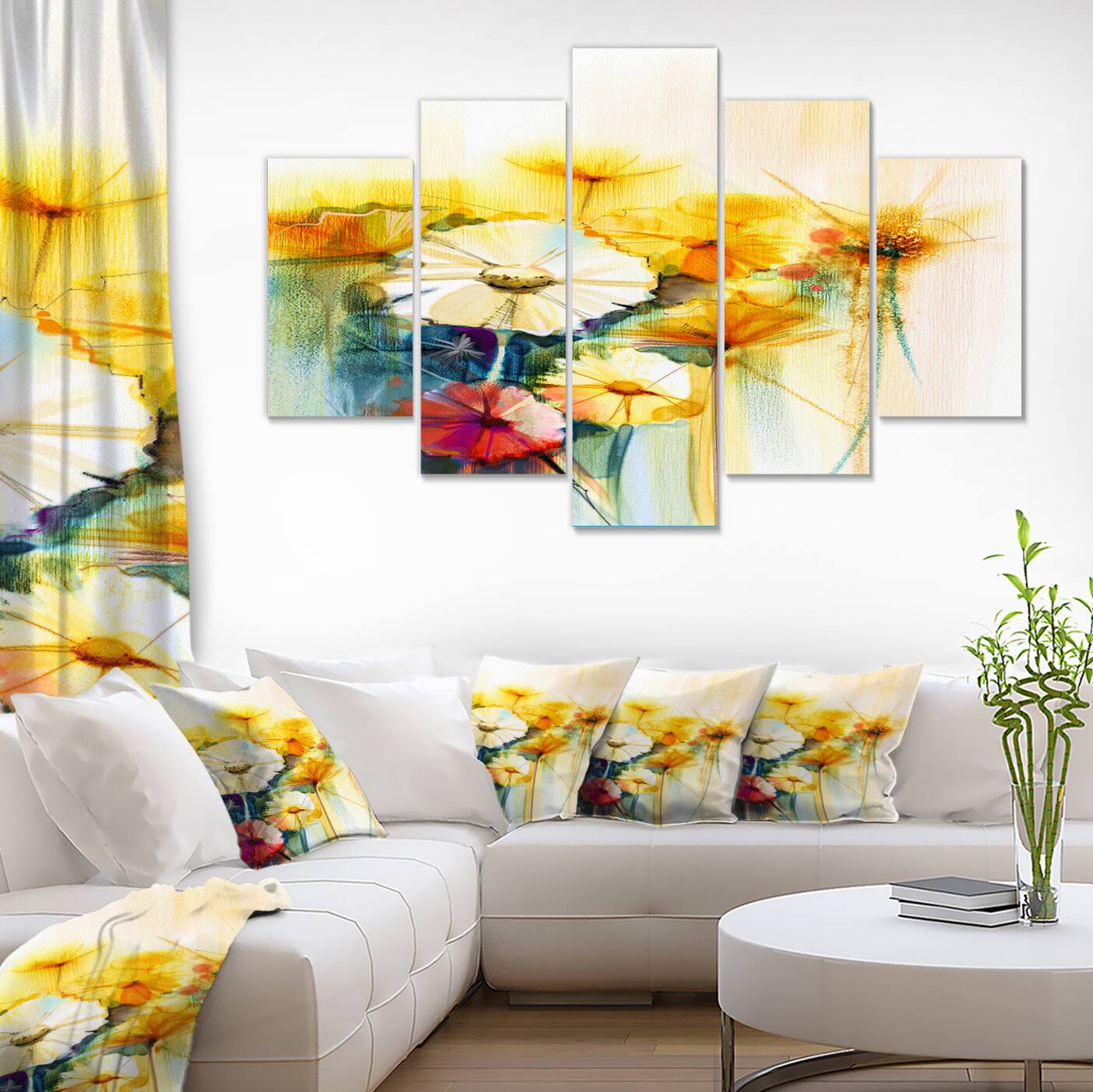 Designart - Bunch of White Yellow Flowers - Large Floral Canvas Art Print