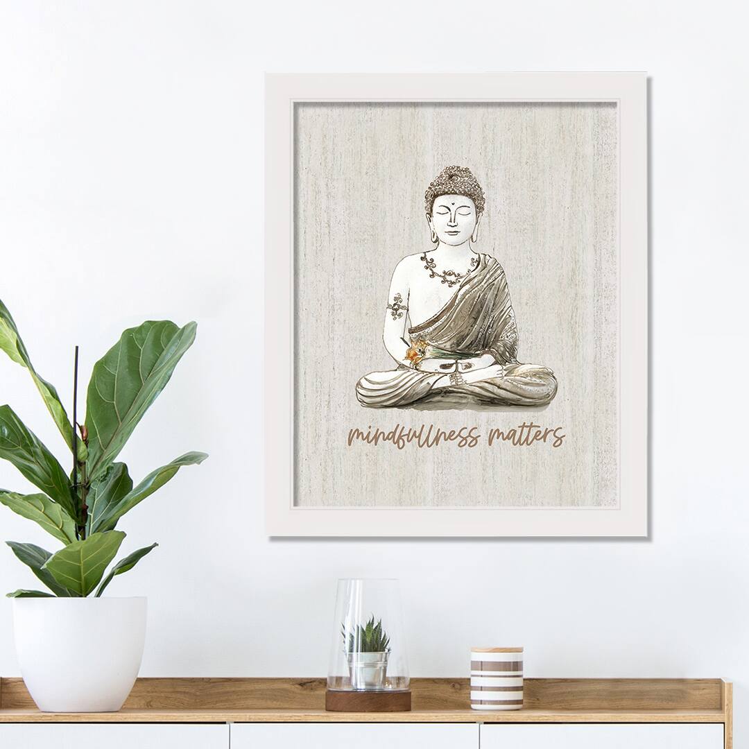 Bali Buddha Mindfulness Matters White Framed Wall Décor