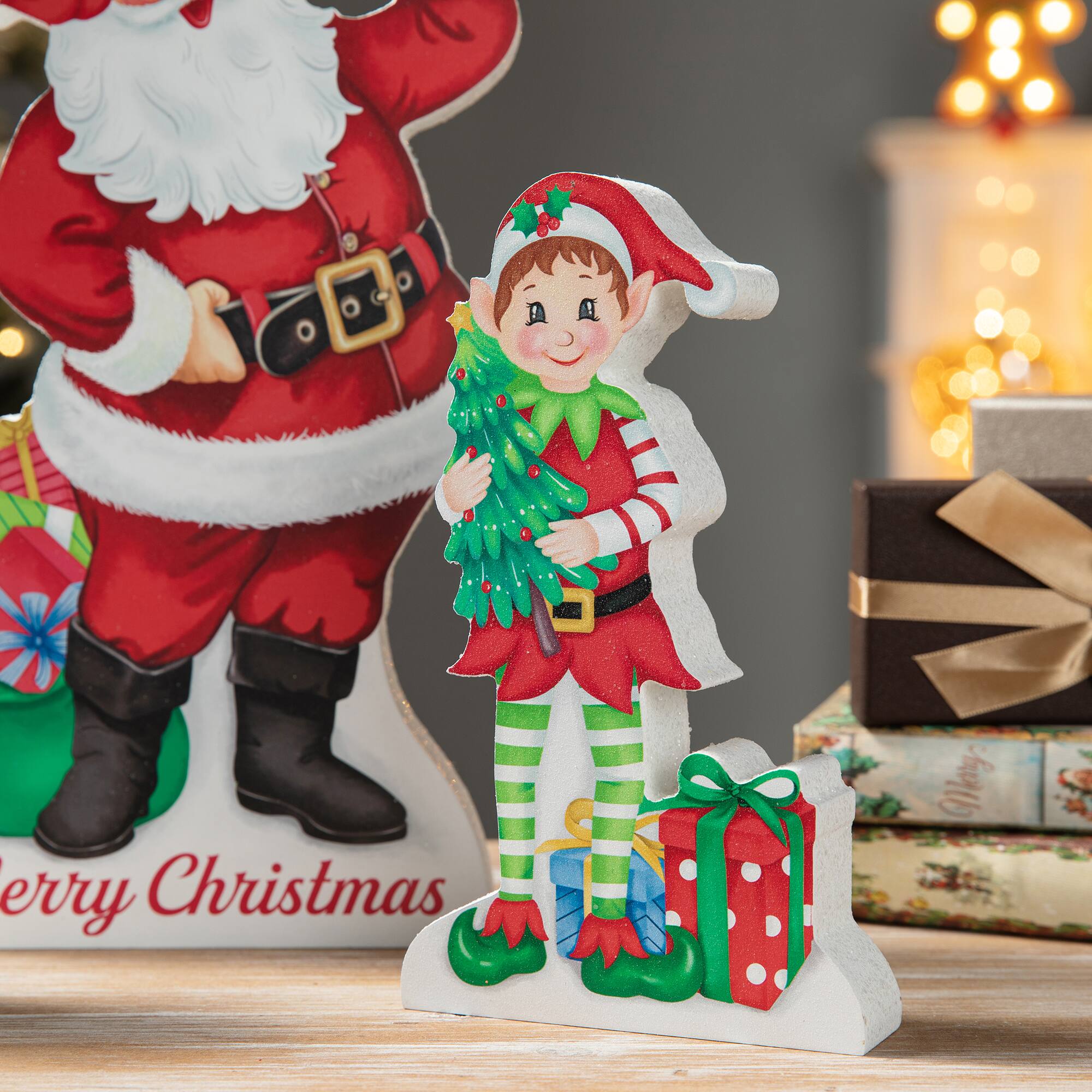 Glitzhome® Wooden Christmas Santa, Elf & Reindeer Table Décor Set