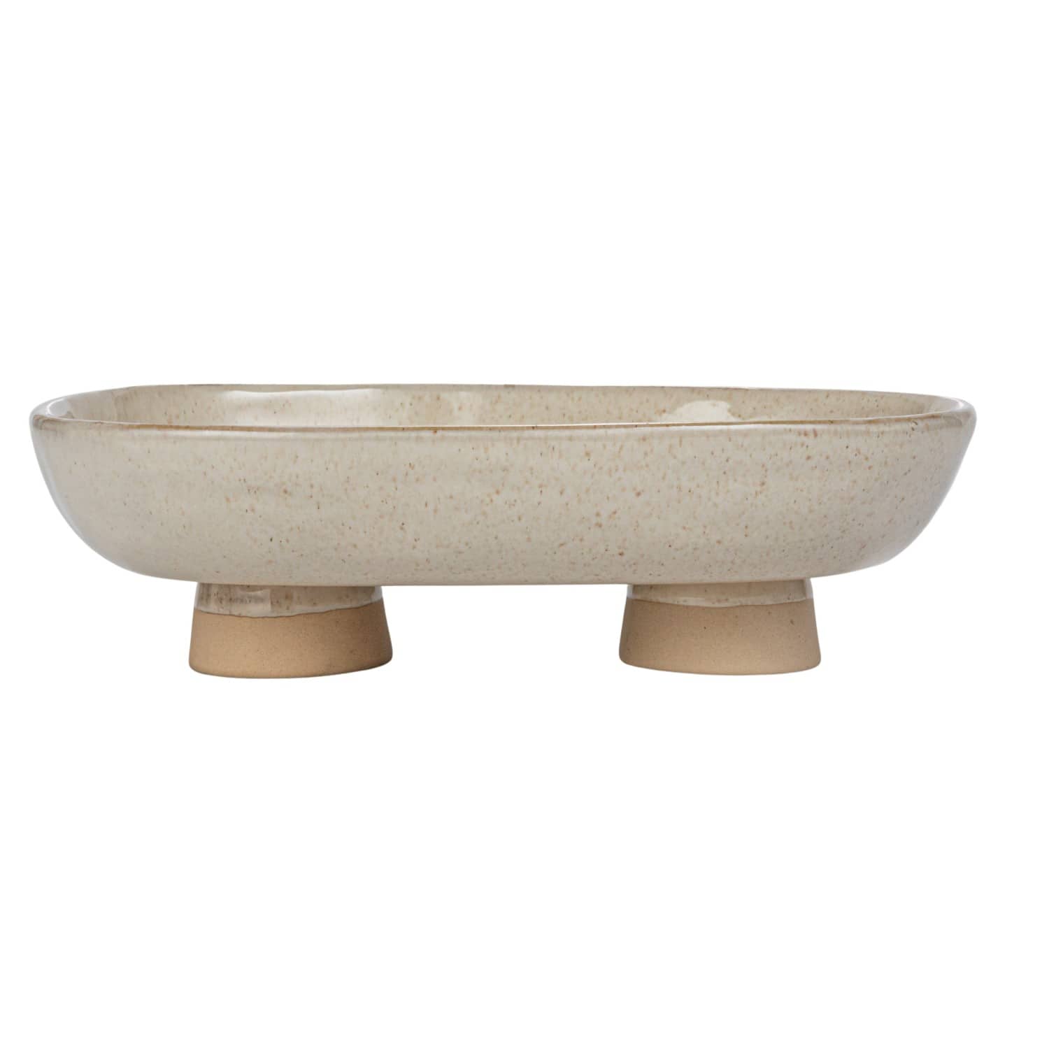 9.25&#x22; Cream Stoneware Oval Platter with Oversized Feet