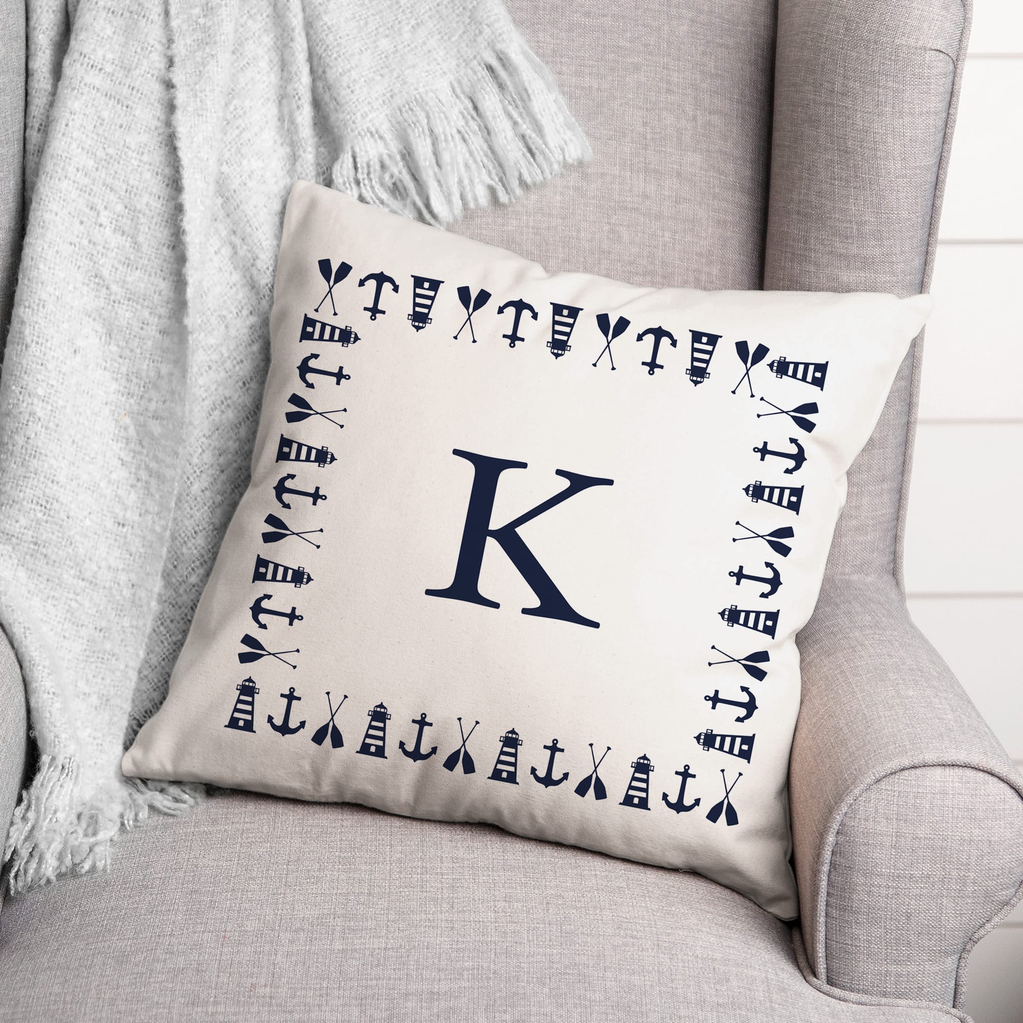 Nautical Monogram Throw Pillow