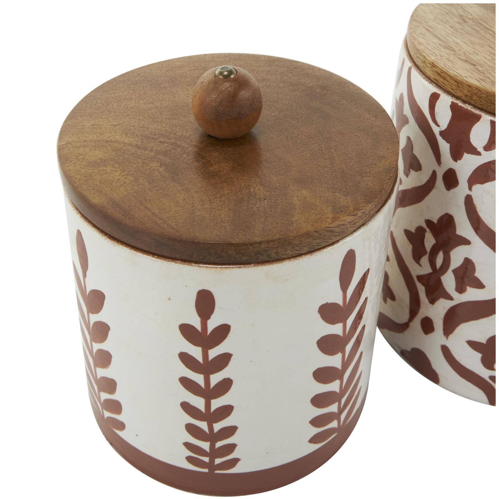 Cream & Brown Ceramic Floral Canister Set with Lids