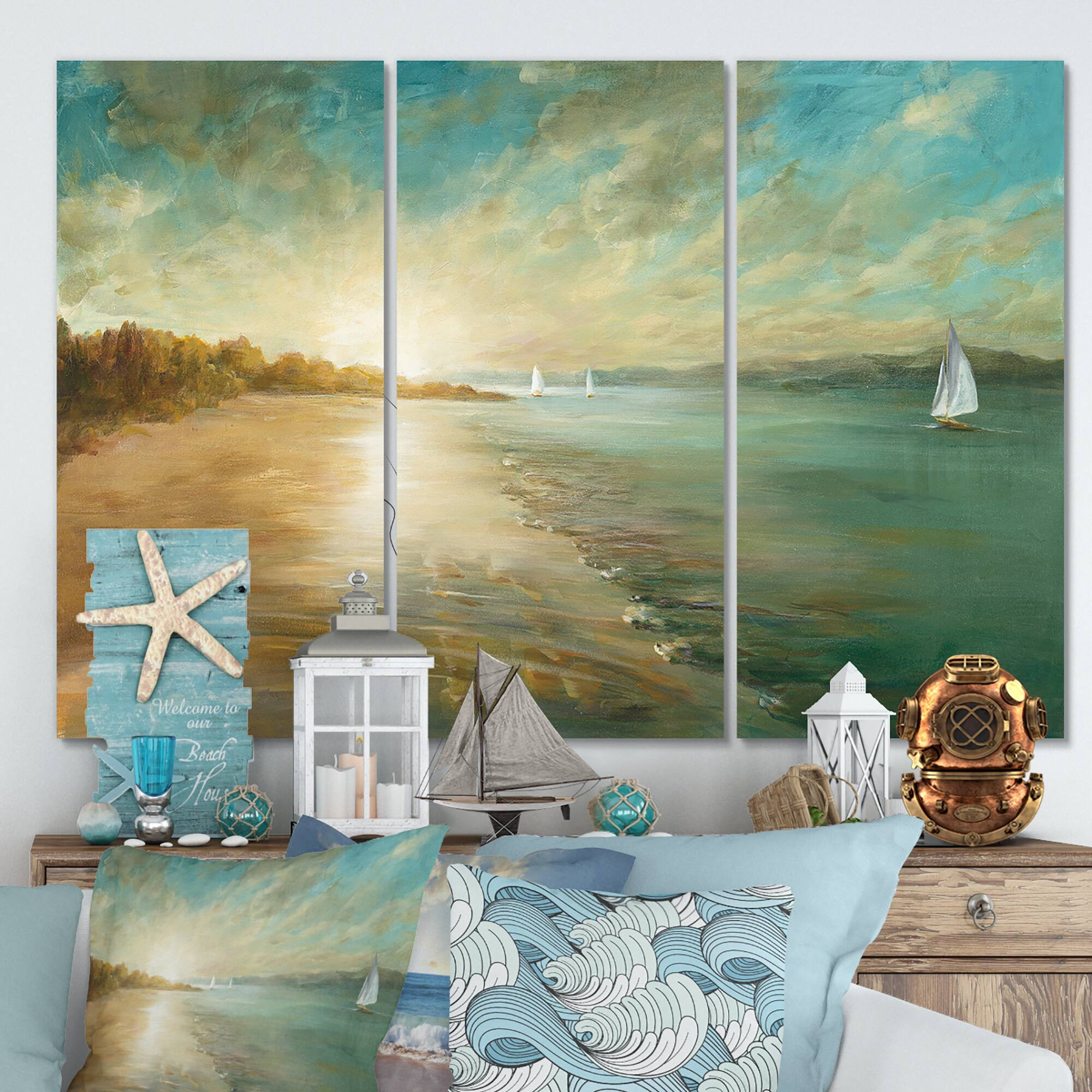 Designart - Coastal Pastel Horizon - Beach Canvas Art