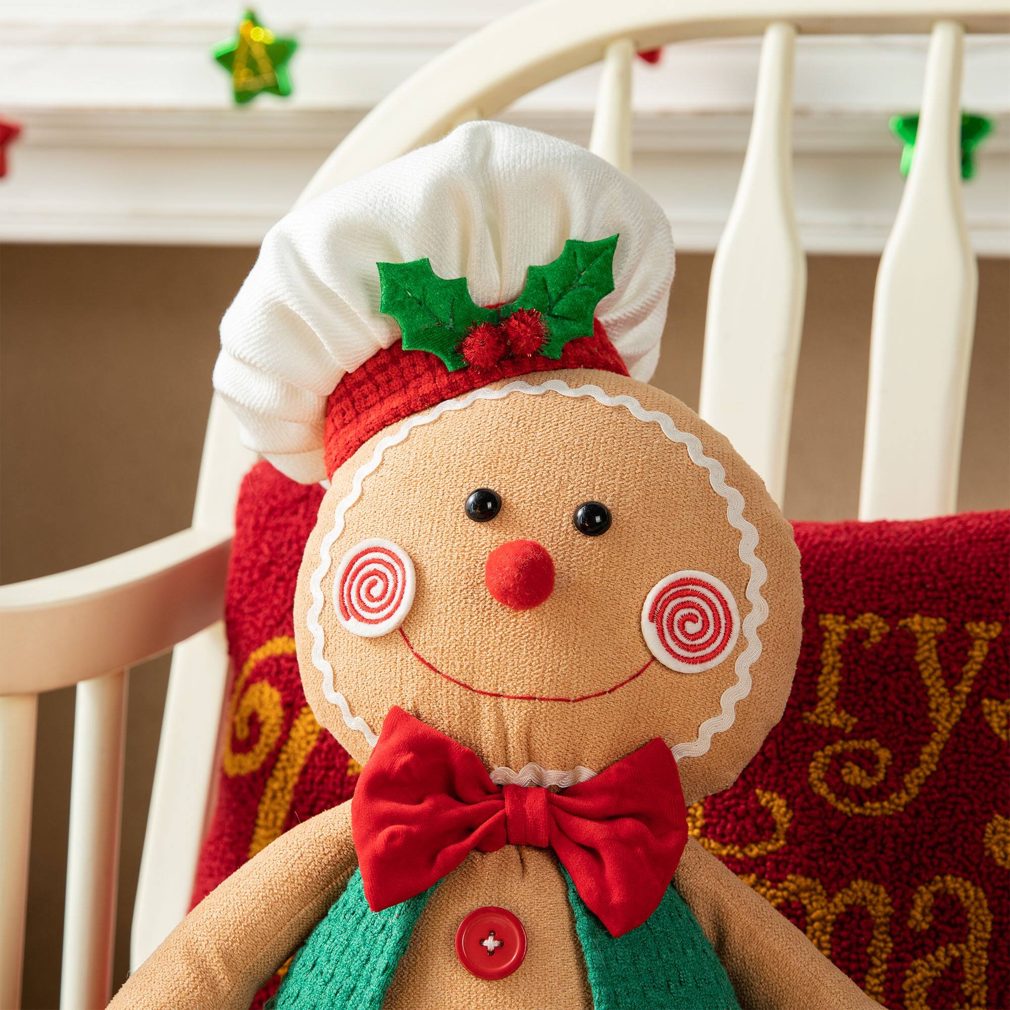 Glitzhome&#xAE; 27.5&#x22; Christmas Fabric Gingerbread Man Doorstop