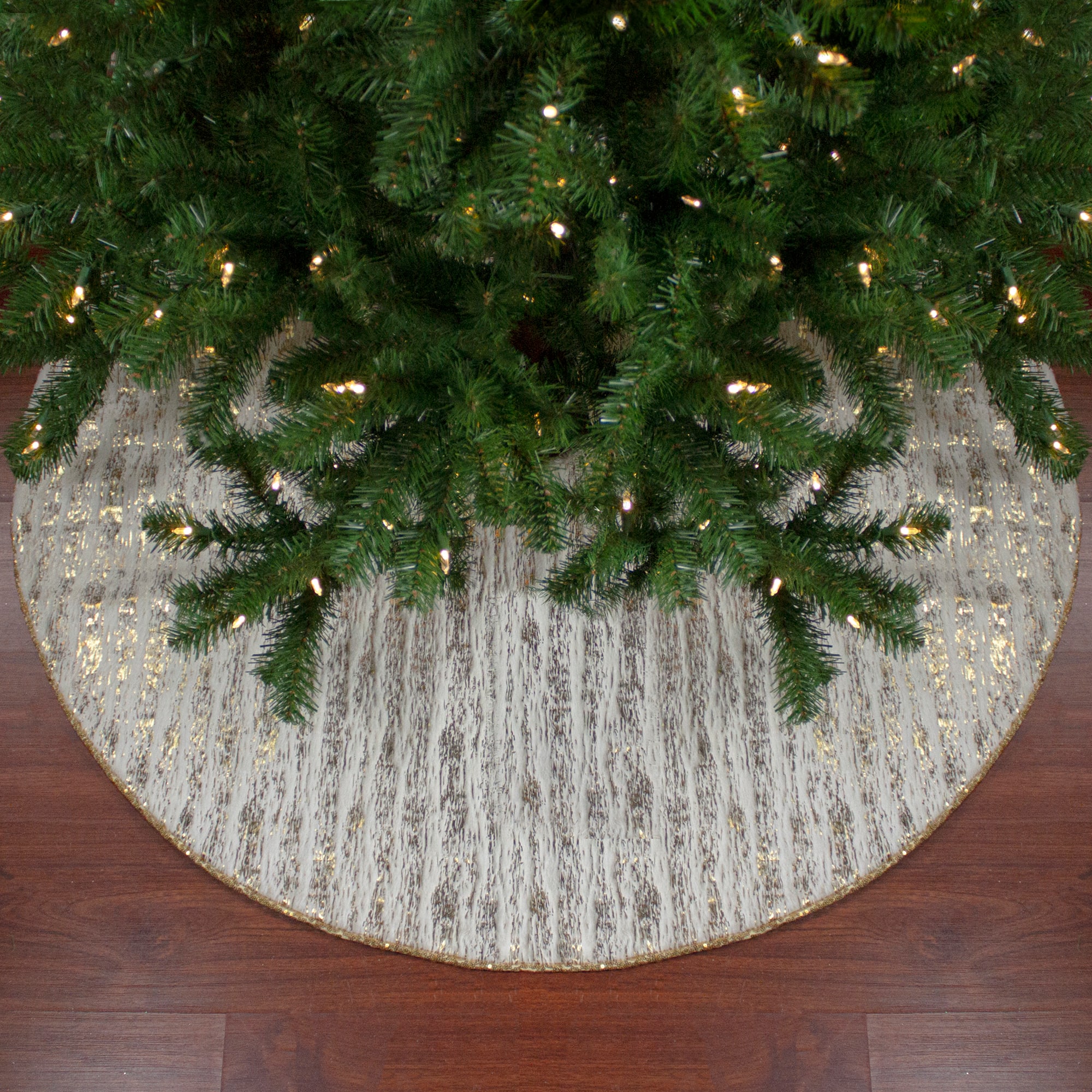 48" Ivory & Gold Wood Grain Pattern Christmas Tree Skirt