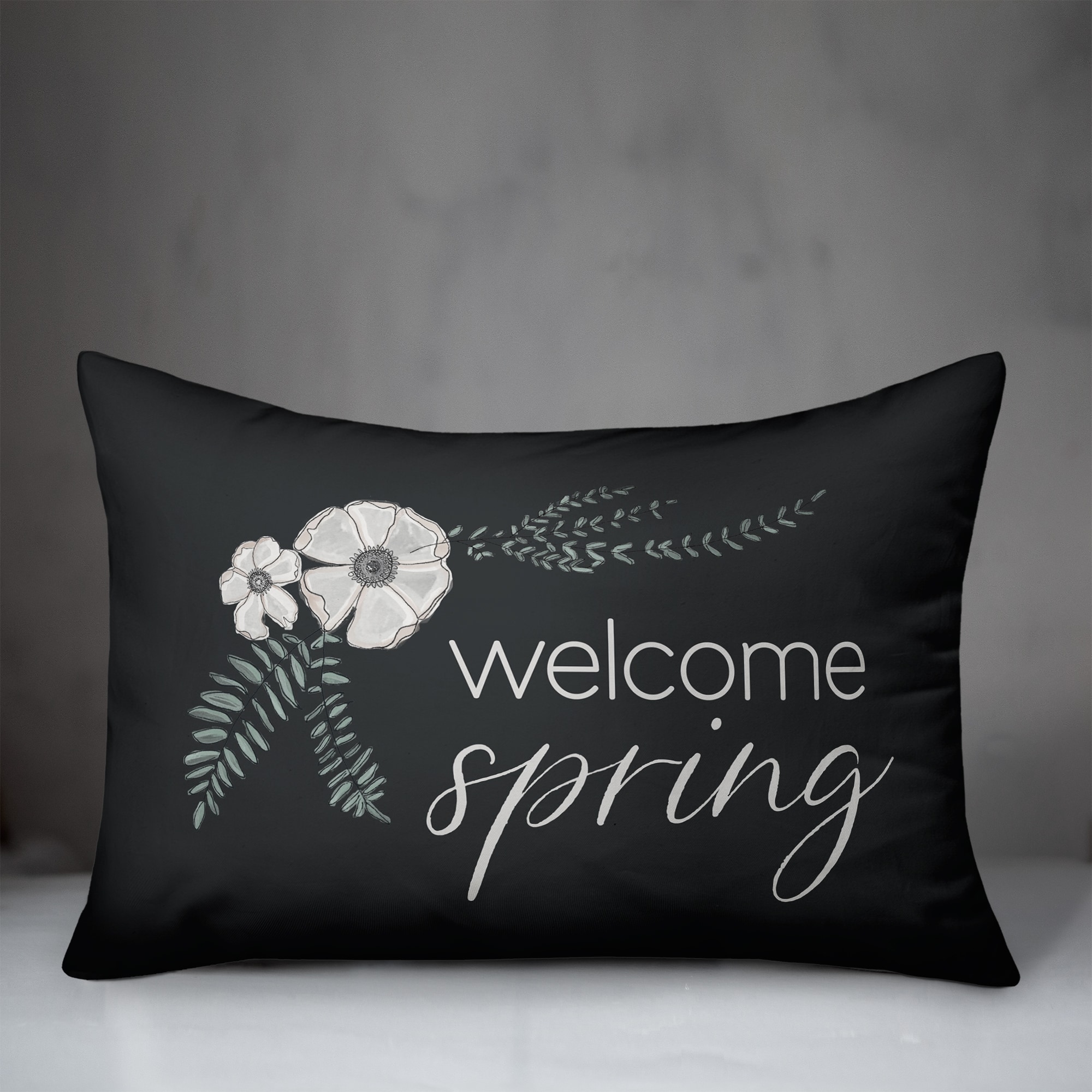 Welcome Spring Floral Pillow 14" x 20" Throw Pillow