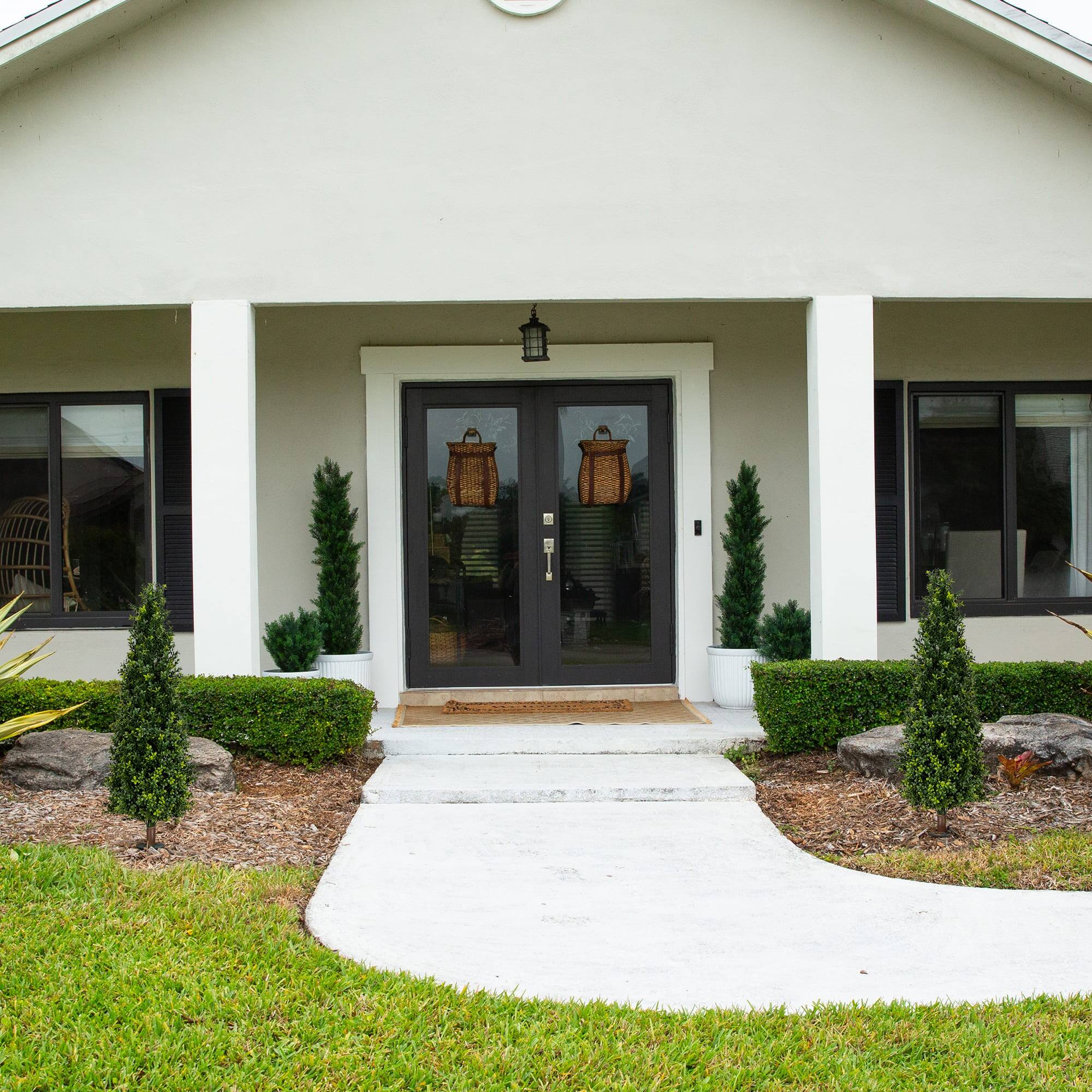 4ft. UV Resistant Artificial Boxwood Plant with Integrated Ground Stake (Indoor/Outdoor) - Set of 2