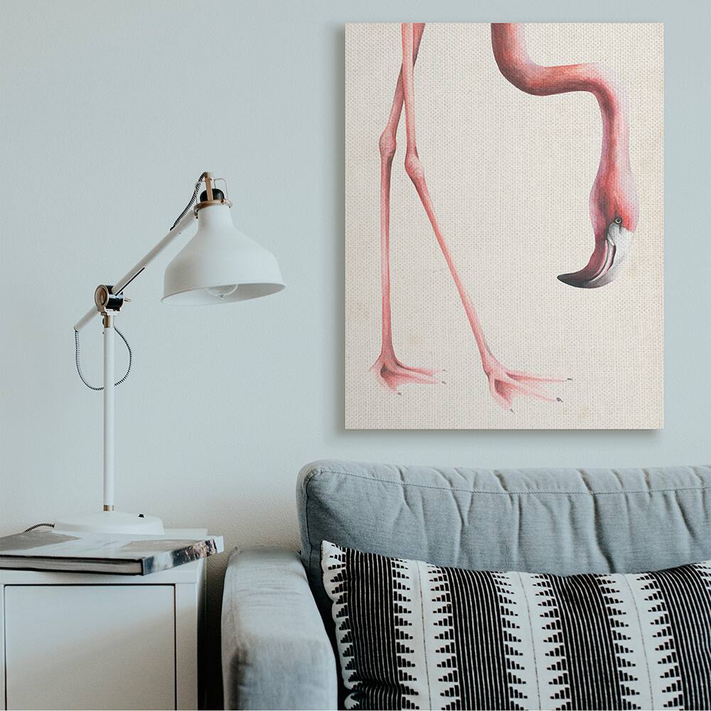 Stupell Industries Pink Flamingo Bending Feet Beak Detail Canvas Wall Art 
