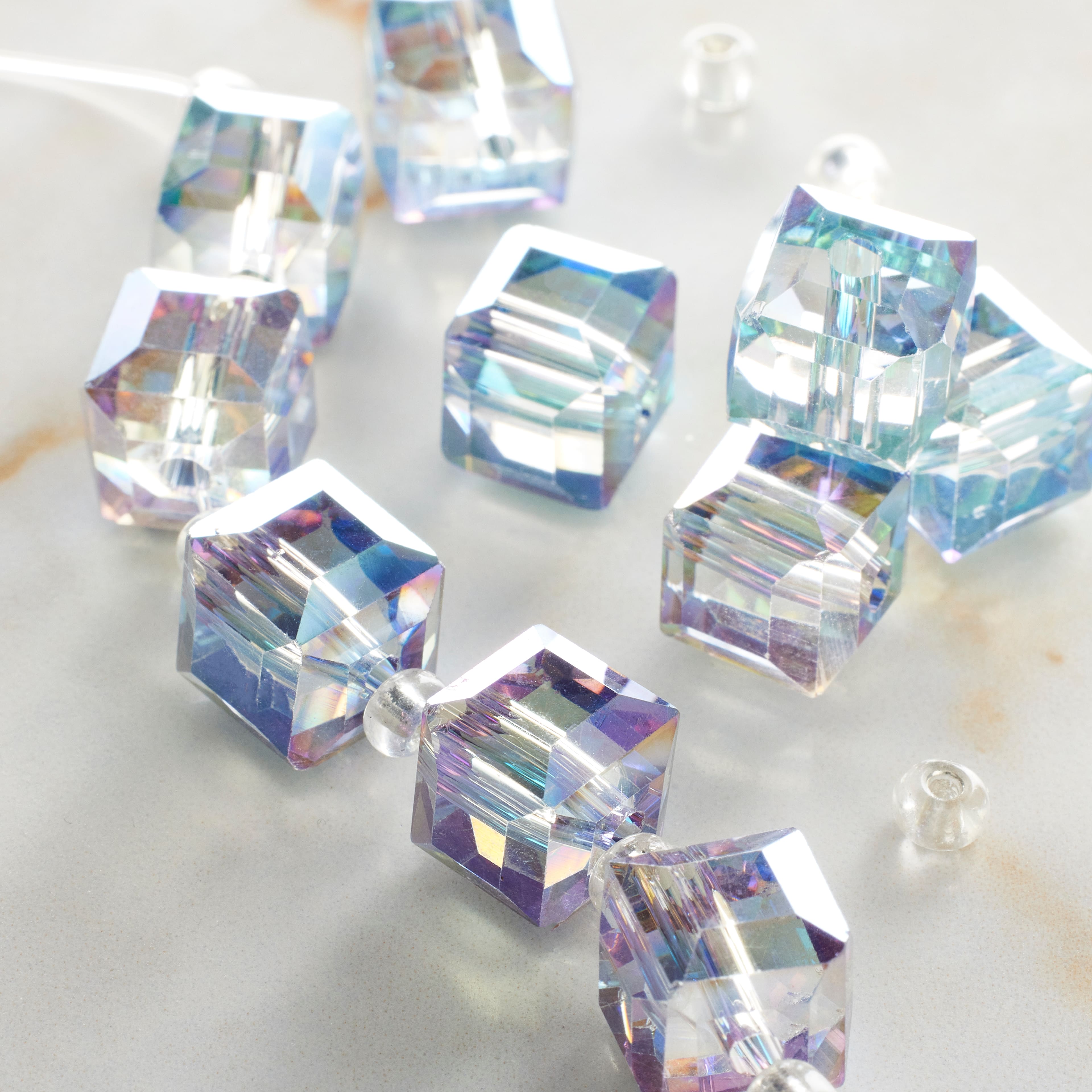 Green Faceted Glass Cube Beads, 10mm by Bead Landing™