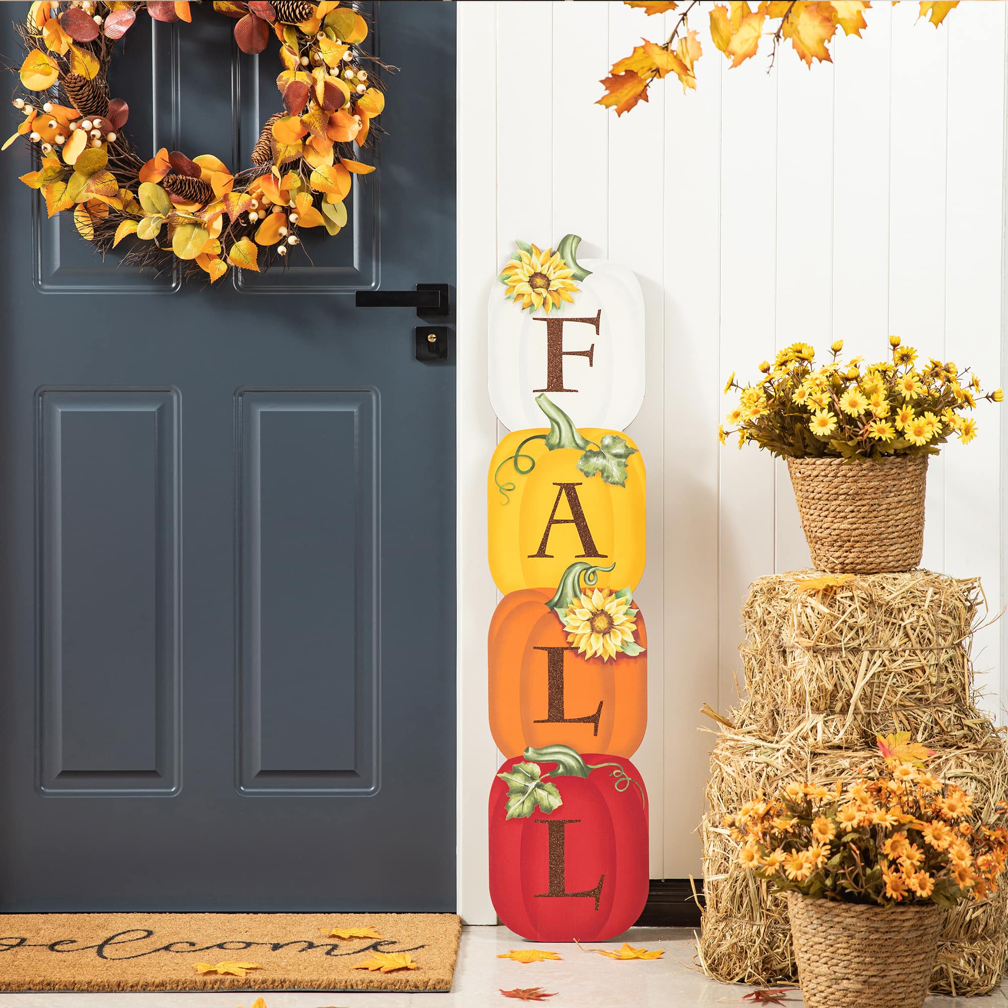 Glitzhome&#xAE; 3.5ft. Fall Wood Stacked Pumpkin Porch D&#xE9;cor