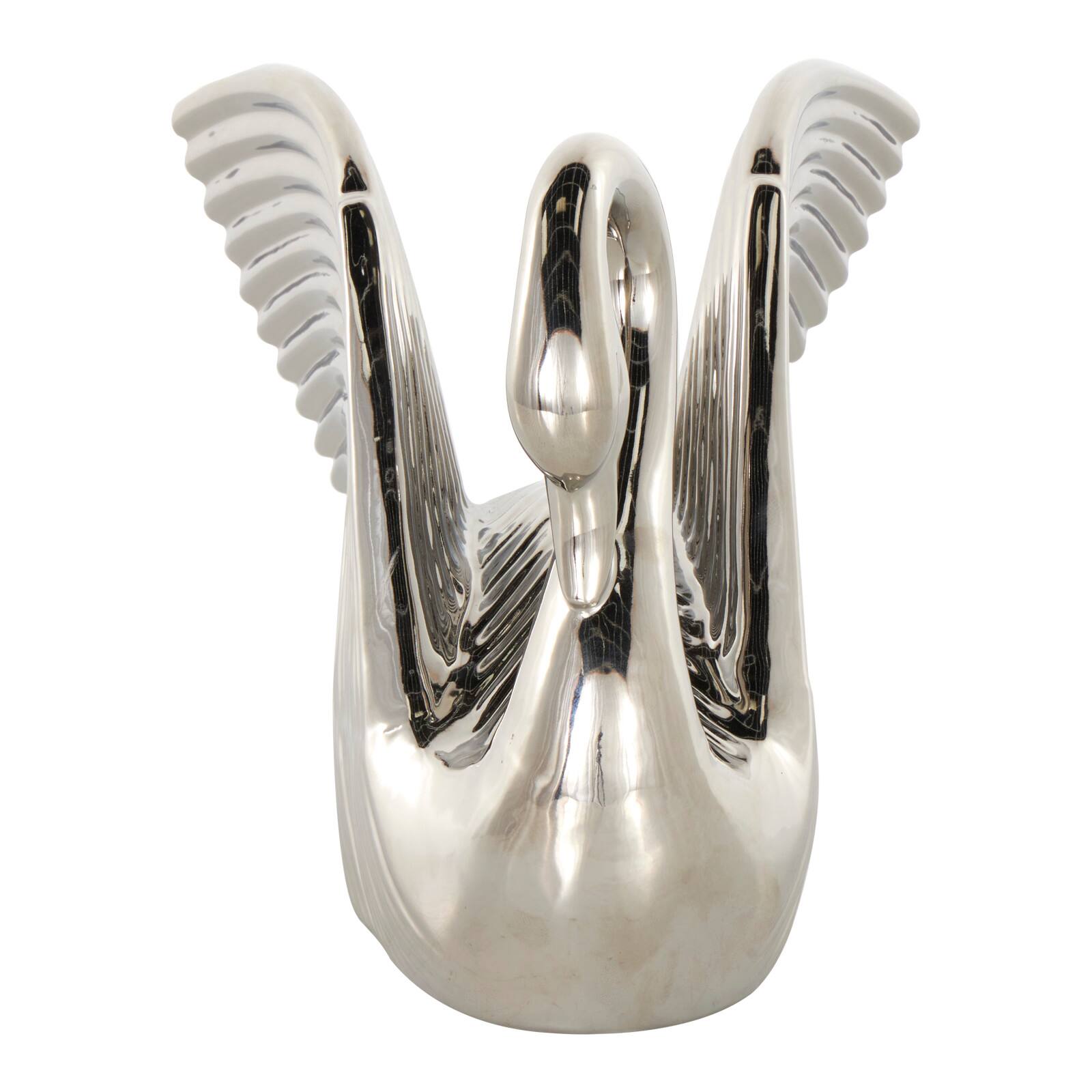 10.5&#x22; Ceramic Swan with Textured Grooves Sculpture
