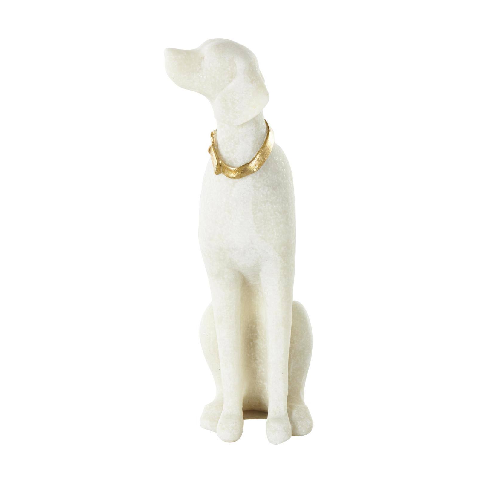 10" Cream Sitting Dog Sculpture with Gold Collar
