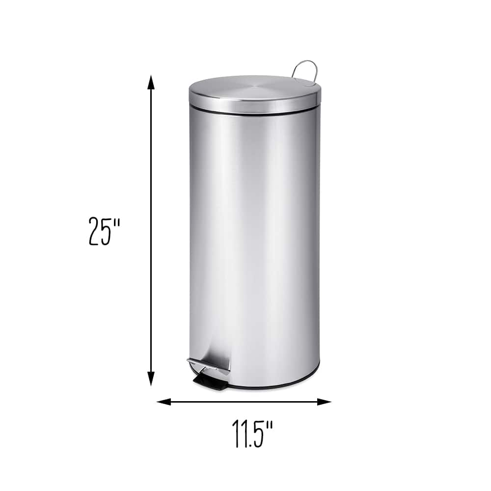 30L Round Stainless Steel Step Trash Can With Step Pedal