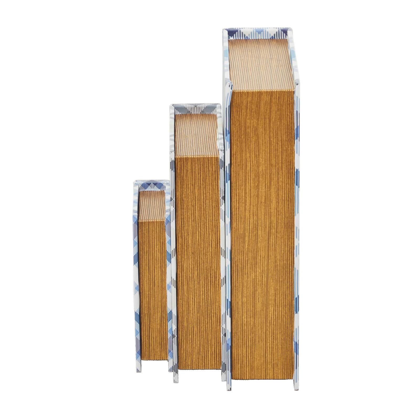 Blue Plaid Canvas Faux Book Box Set