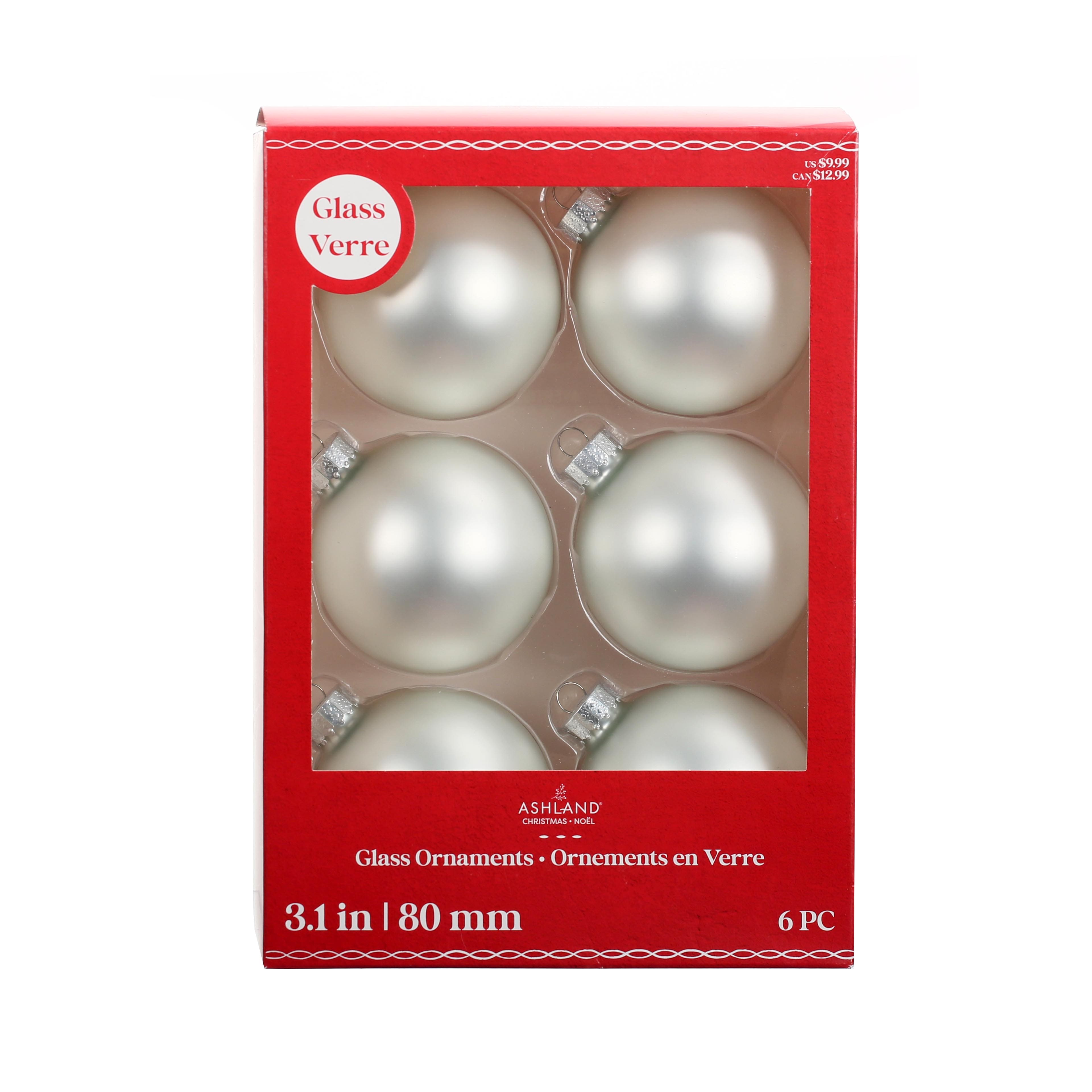 6 Pack 3&#x22; Matte Pearl White Glass Ball Ornaments by Ashland&#xAE;