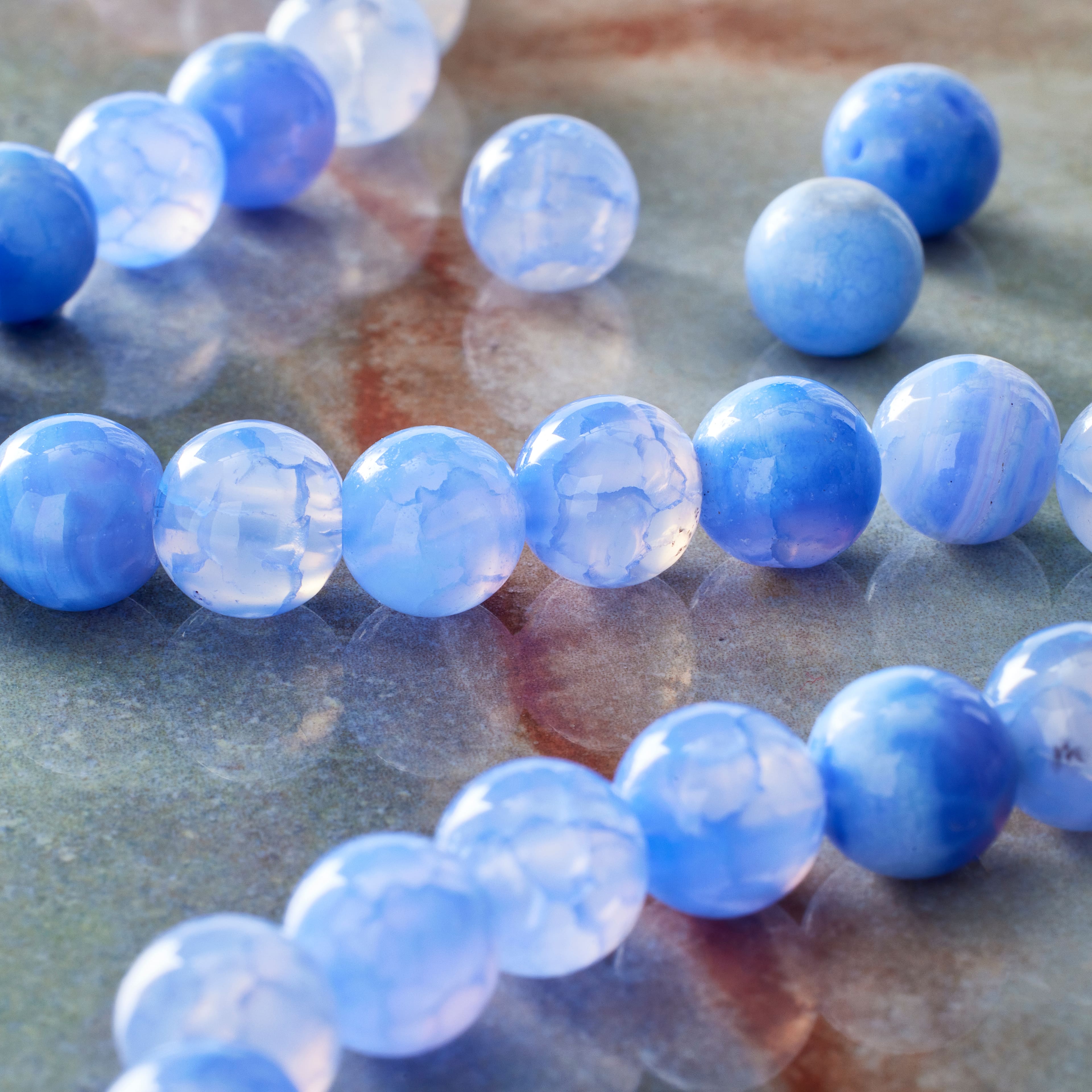 12 Pack: Blue Dyed Fire Agate Round Beads, 8mm by Bead Landing&#x2122;