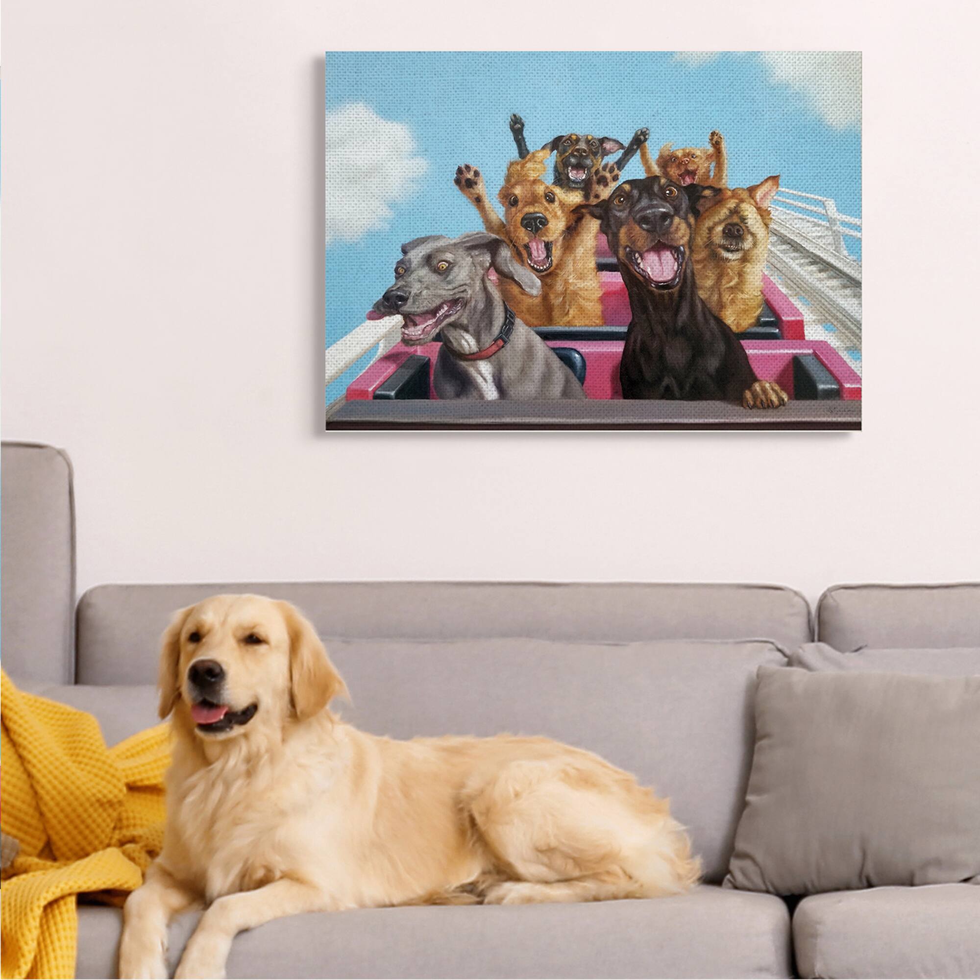Stupell Industries Dogs Riding Roller Coaster Funny Amusement Park Canvas Wall Art