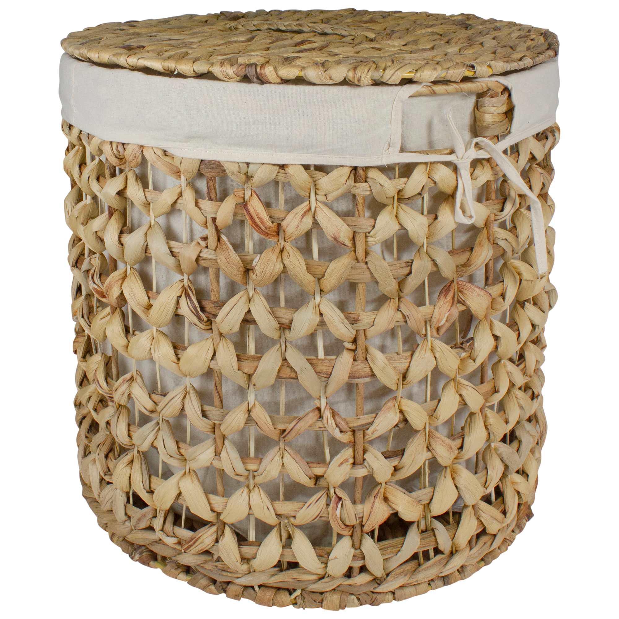 16'' Natural Woven Laundry Hamper Basket with Cotton Liner and Lid