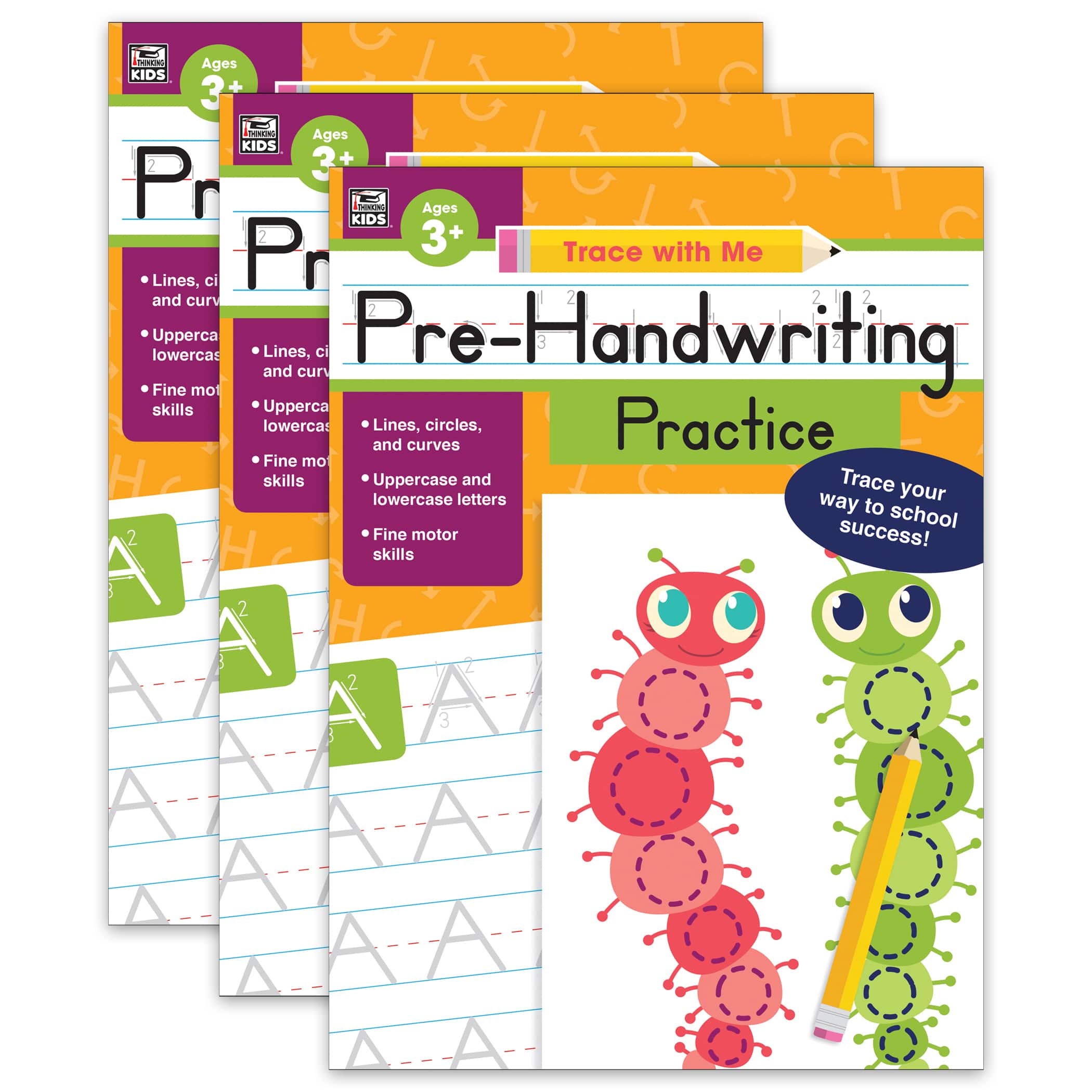 Thinking Kids Trace with Me Pre-Handwriting Practice Activity Books, 3ct.