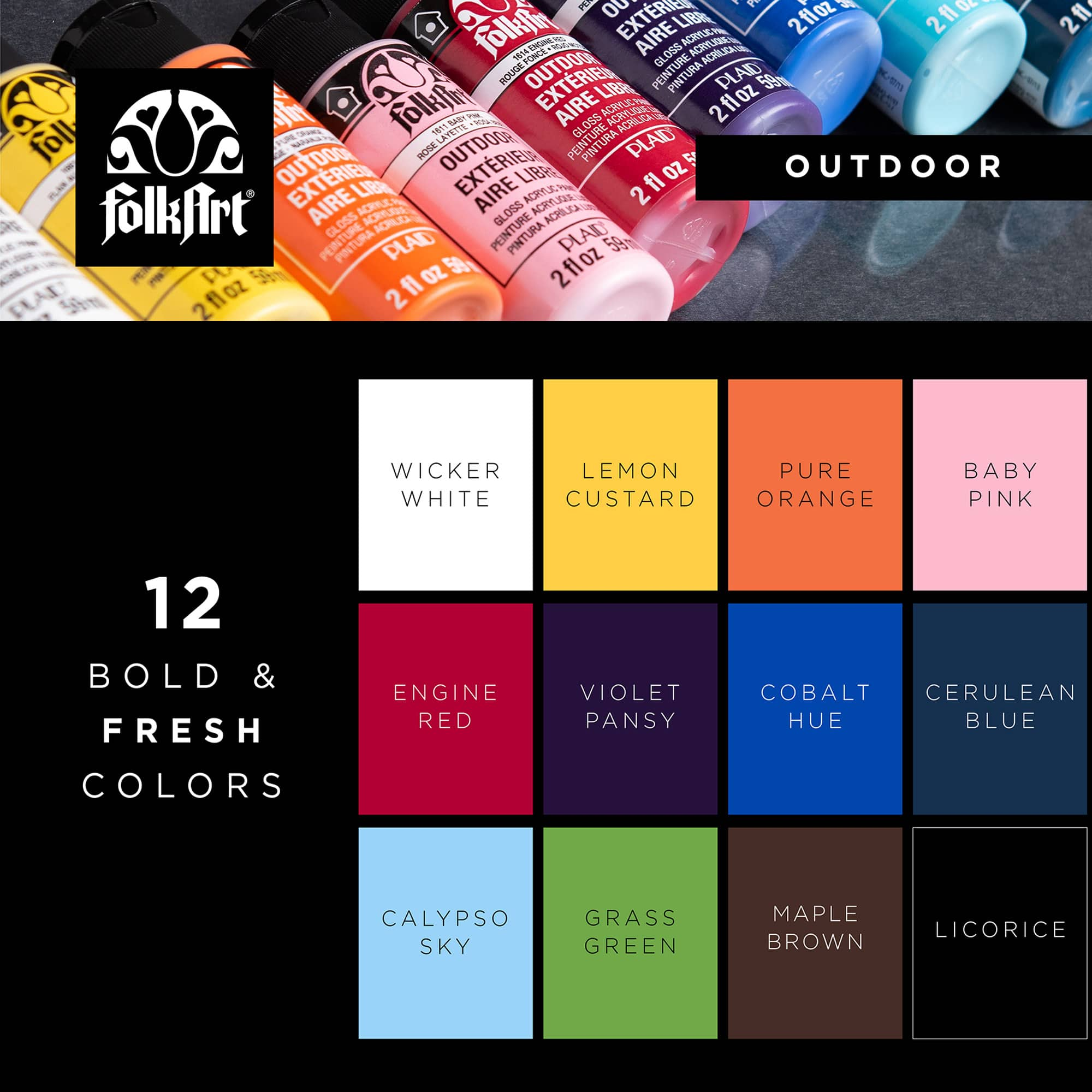 FolkArt&#xAE; Outdoor Gloss Acrylic Craft Paint 12 Color Set