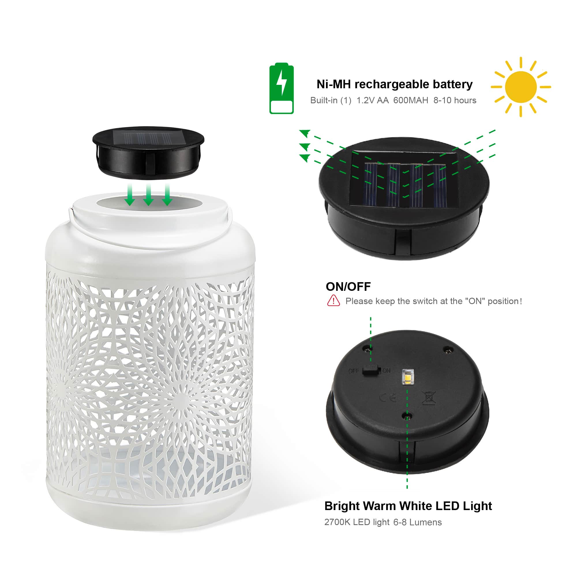 Glitzhome® 9" Cutout Metal Solar Powered Outdoor Hanging Lantern