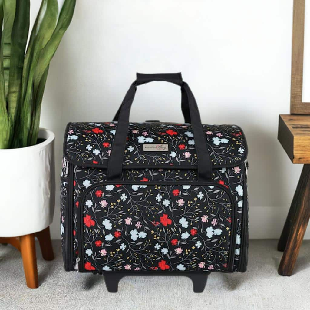 Everything Mary Black Floral Teacher Rolling Tote