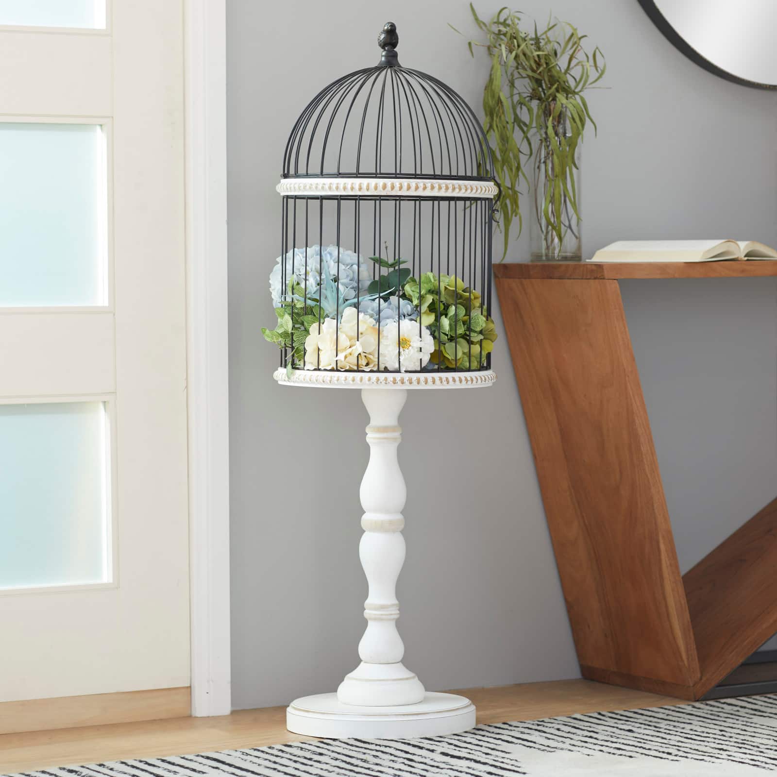 White Wood Farmhouse Birdcage, 44" x 14" x 14"