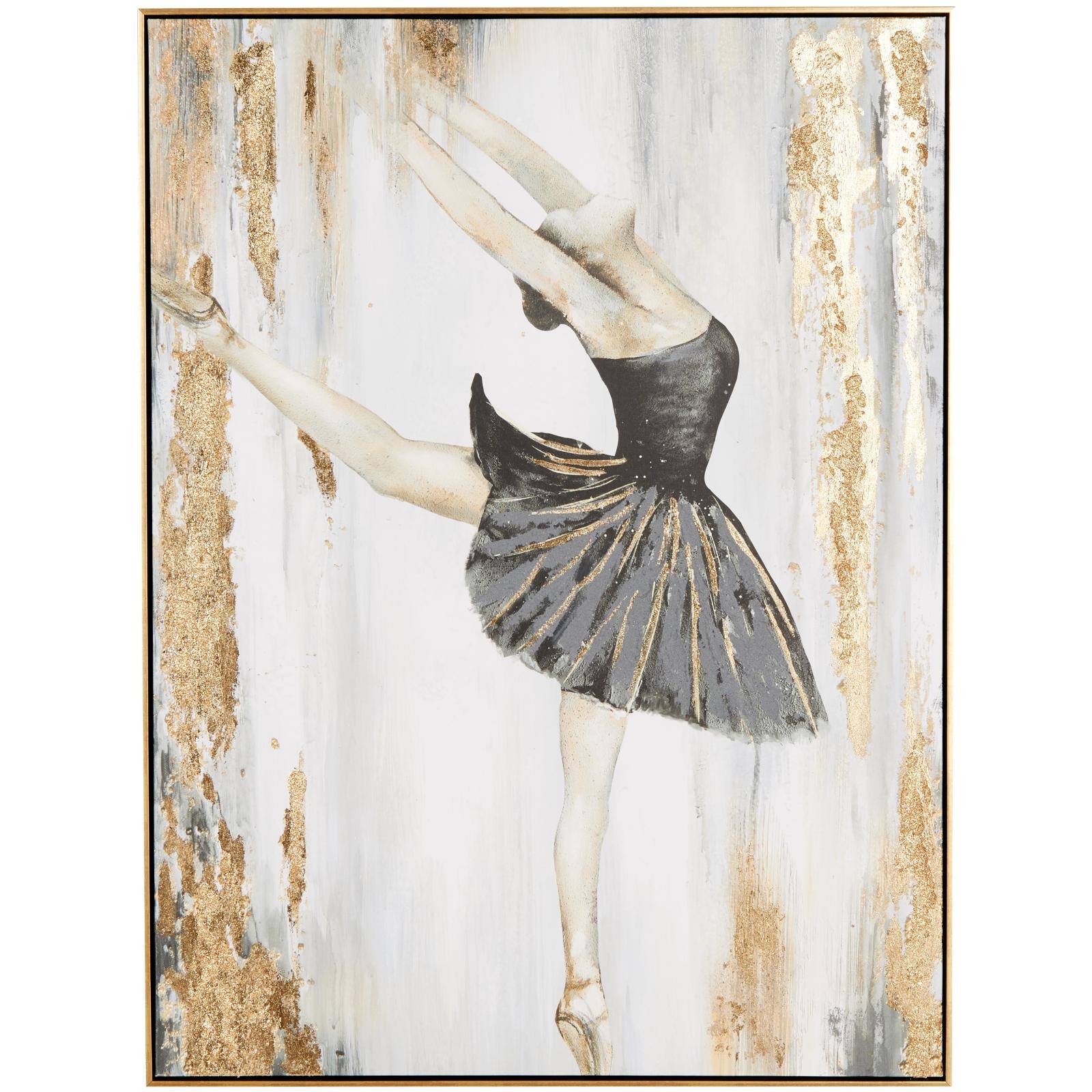 Gold Canvas Dancer Ballet Living Room Framed Wall Art with Black and Gold Foil Accents