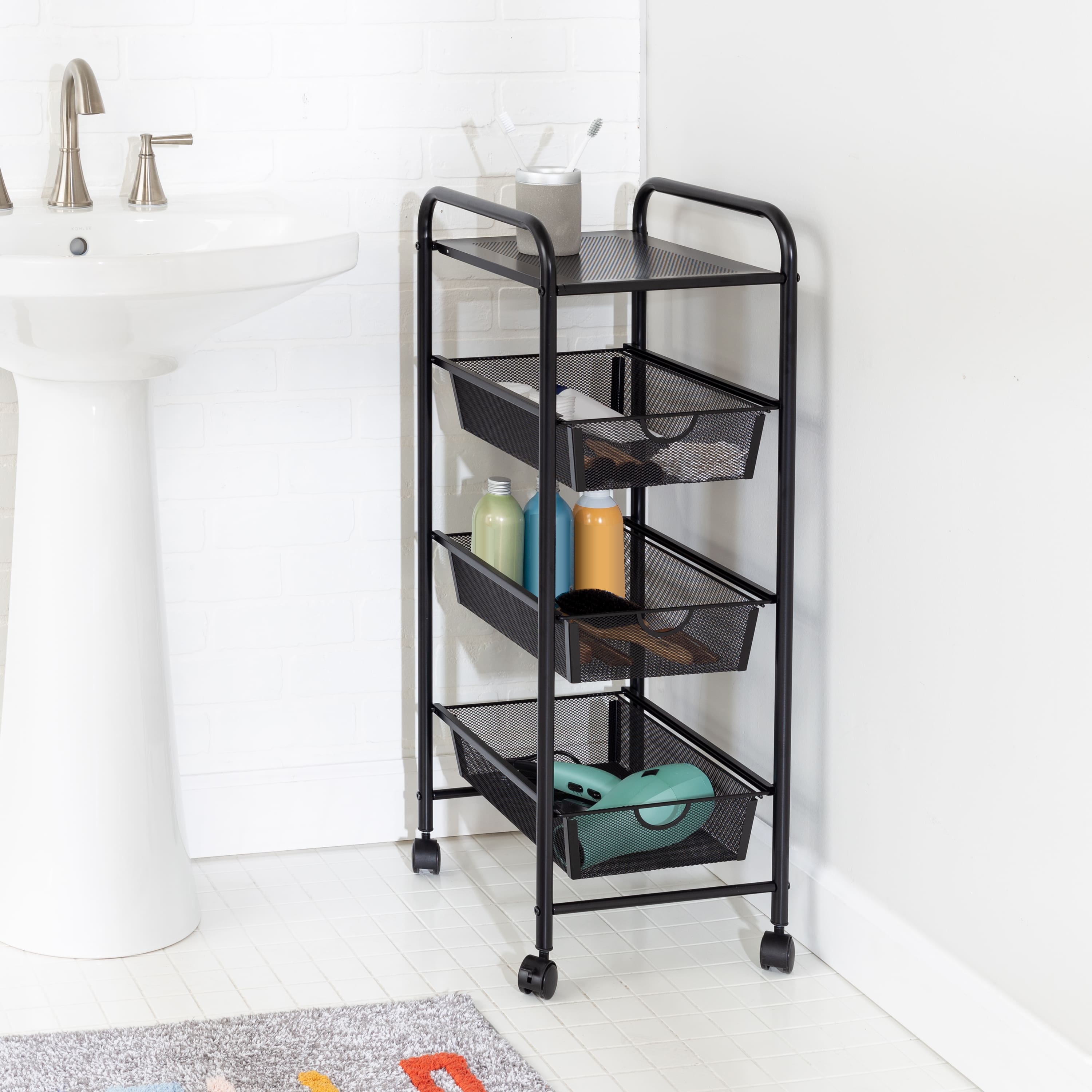 Honey Can Do Black Metal 3-Drawer Rolling Storage Cart