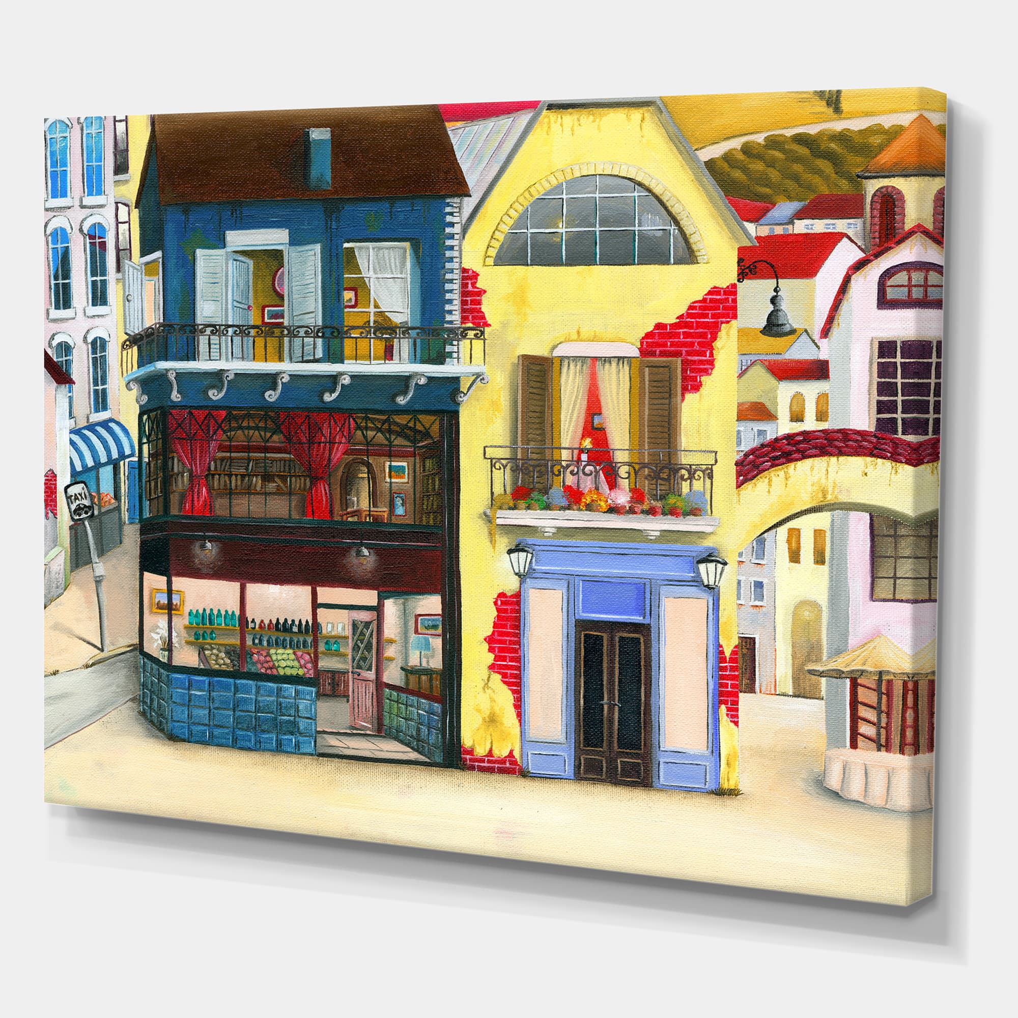 Designart The Facade of The Buildings in A Cozy Streets French Country Canvas Wall Art Print - 32 in. Wide x 16 in. High, image size:2000x2000
