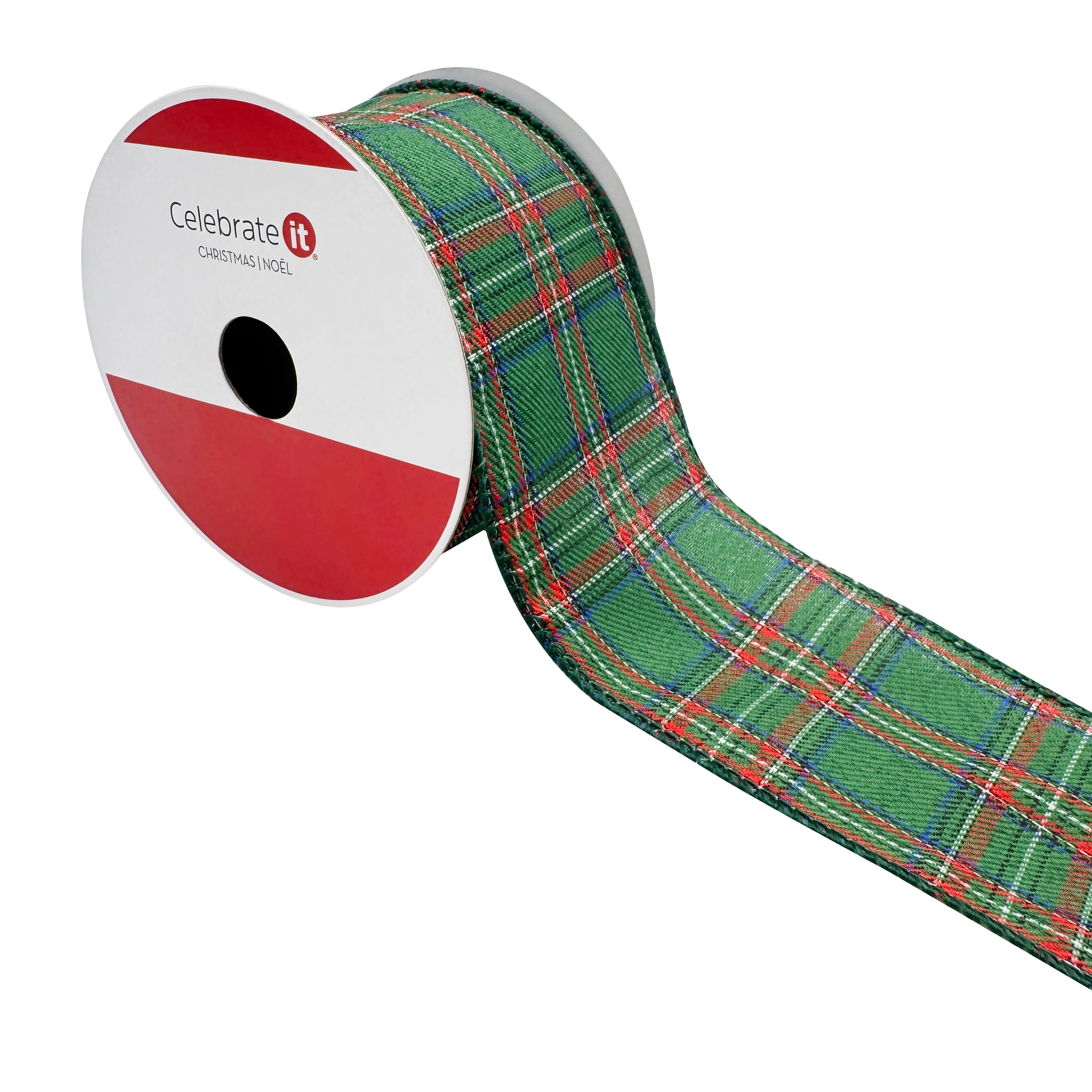 2.5&#x22; x 20ft. Green Tartan Wired Ribbon by Celebrate It&#xAE;