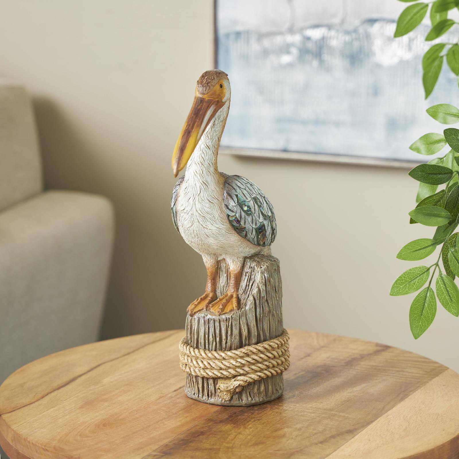 14" Teal Textured Pelican Sculpture with Brown Block