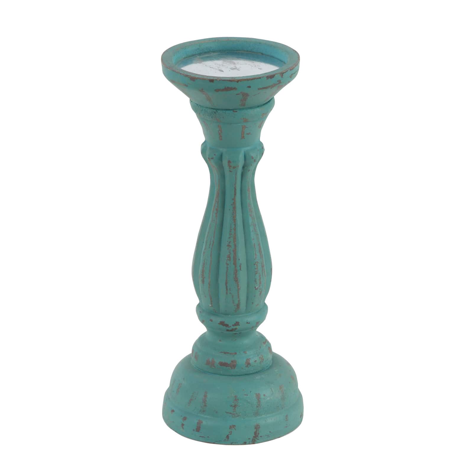Blue Wood Traditional Candle Holder Set