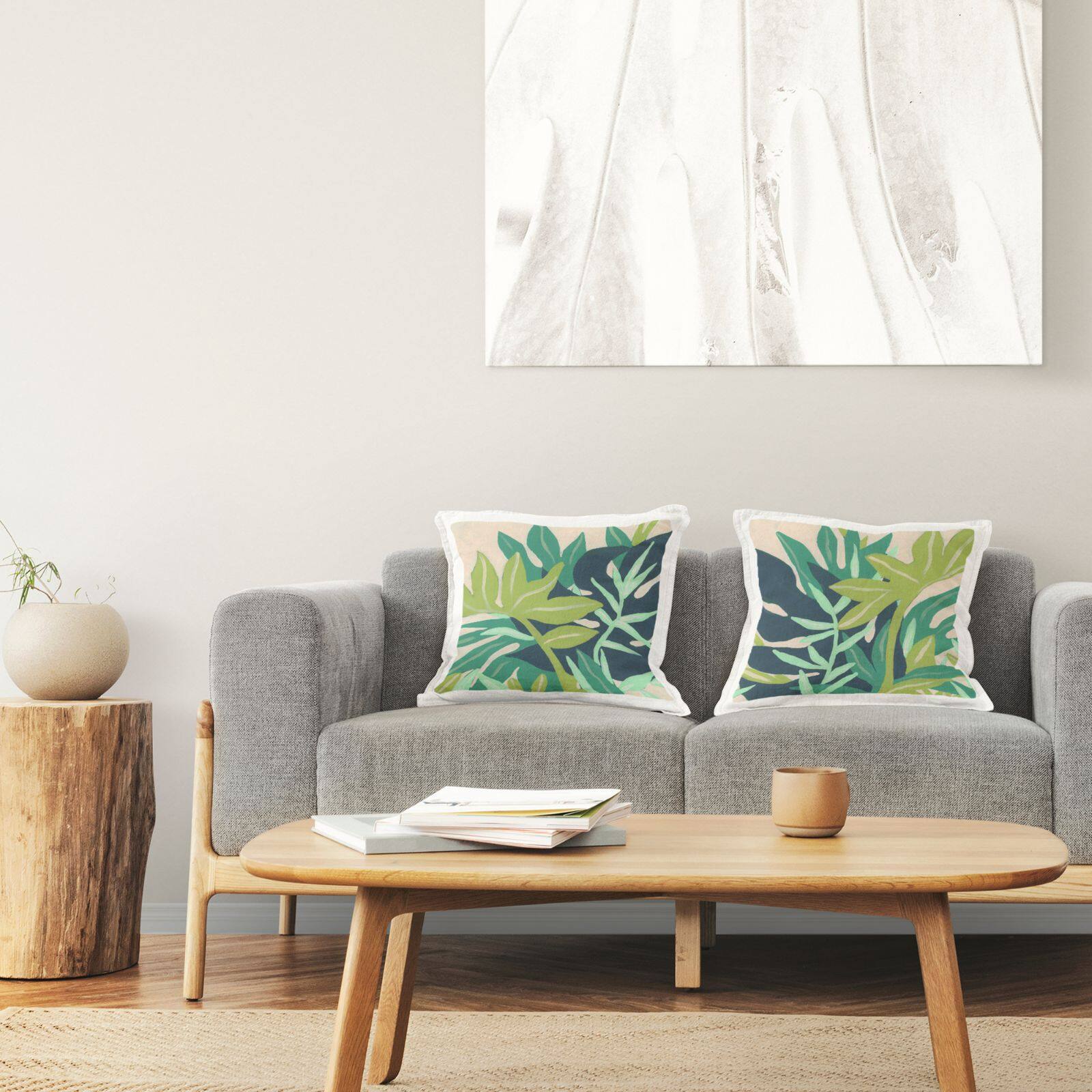 Stupell Industries Green Layered Plant Leaves Abstract Shapes 2 Pillow Set, 18" x 18"