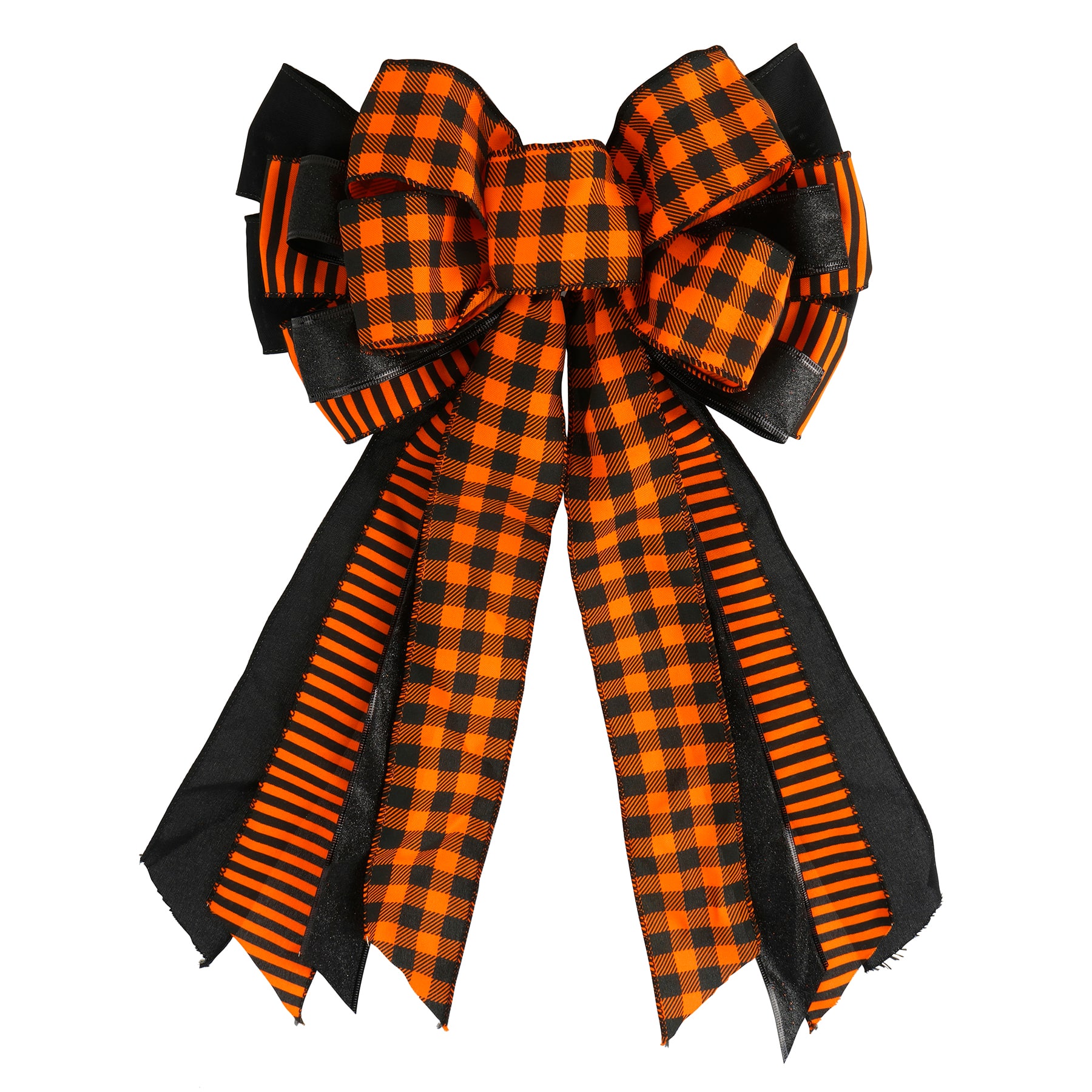 16&#x22; Orange &#x26; Black Checker Plaid Bow by Celebrate It&#x2122;