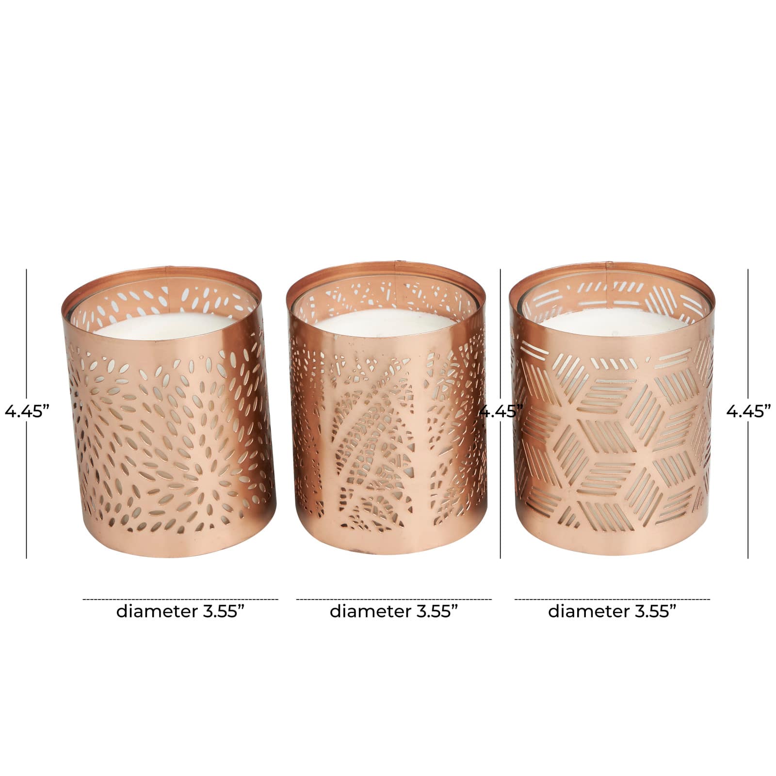 White Wax Campfire Scented Candle with Geometric Copper Containers, 3ct.