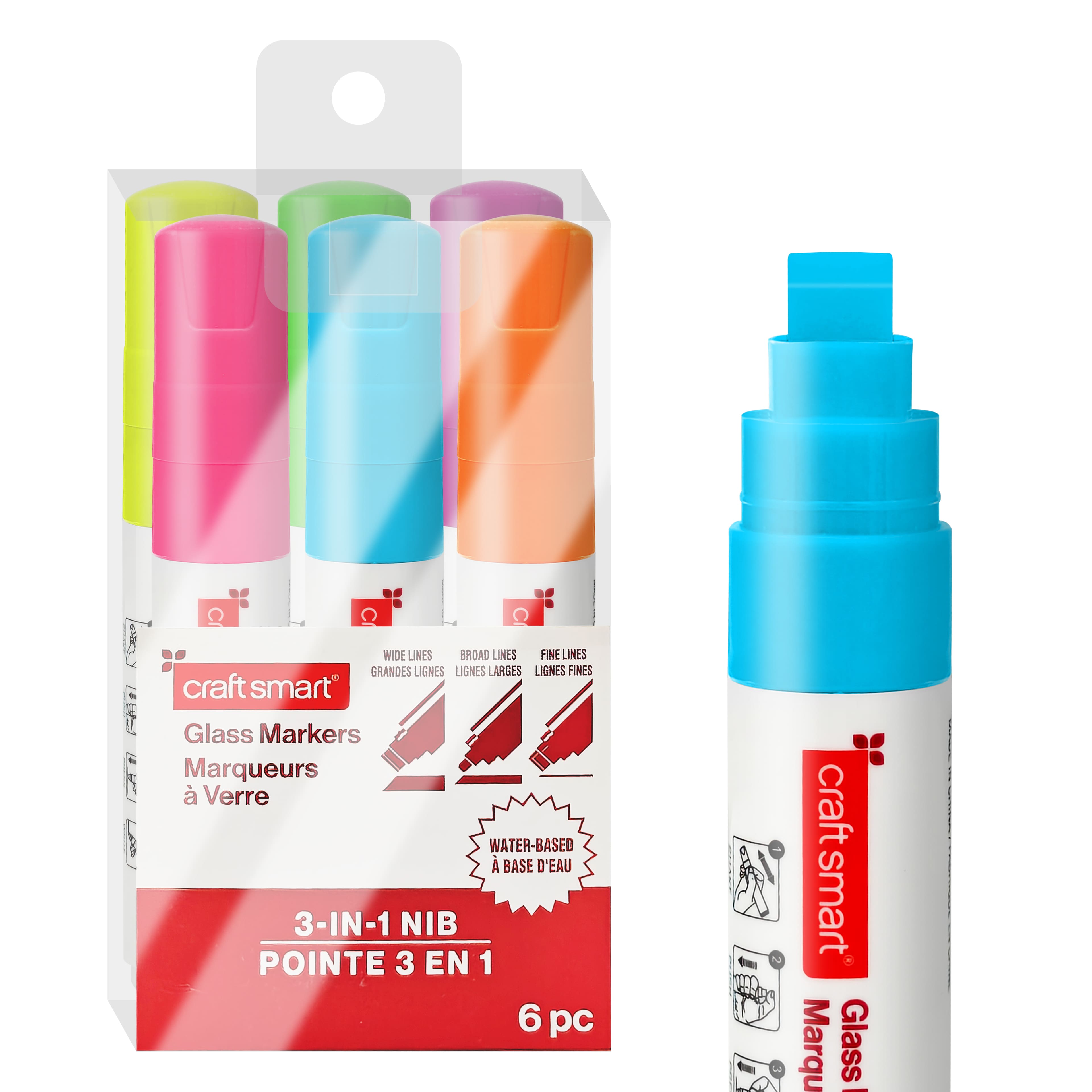 Fluorescent 3-in-1 Nib Glass Markers Set by Craft Smart®