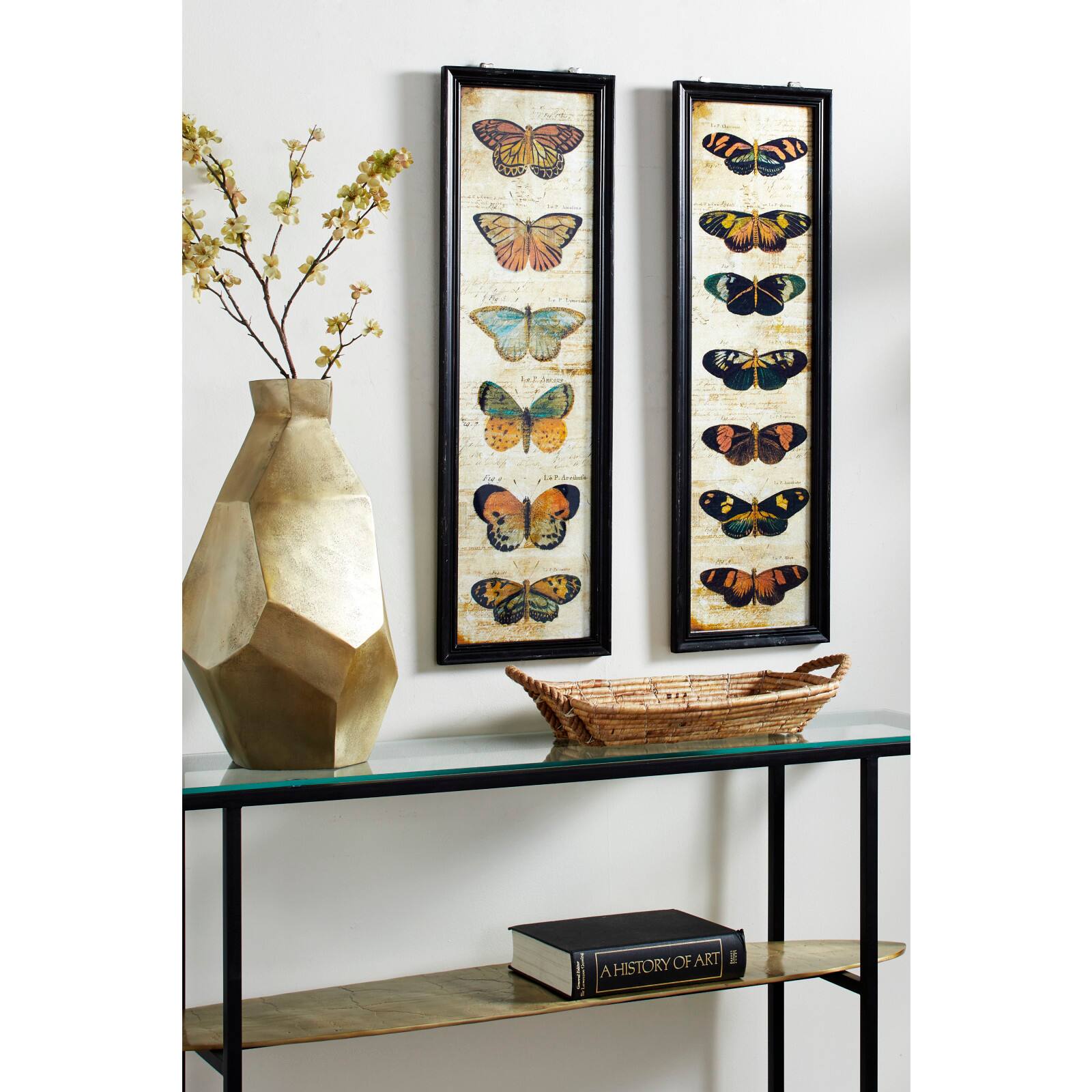 Set of 2 Multi Colored Metal Vintage Butterfly Wall Art, 11" x 36"