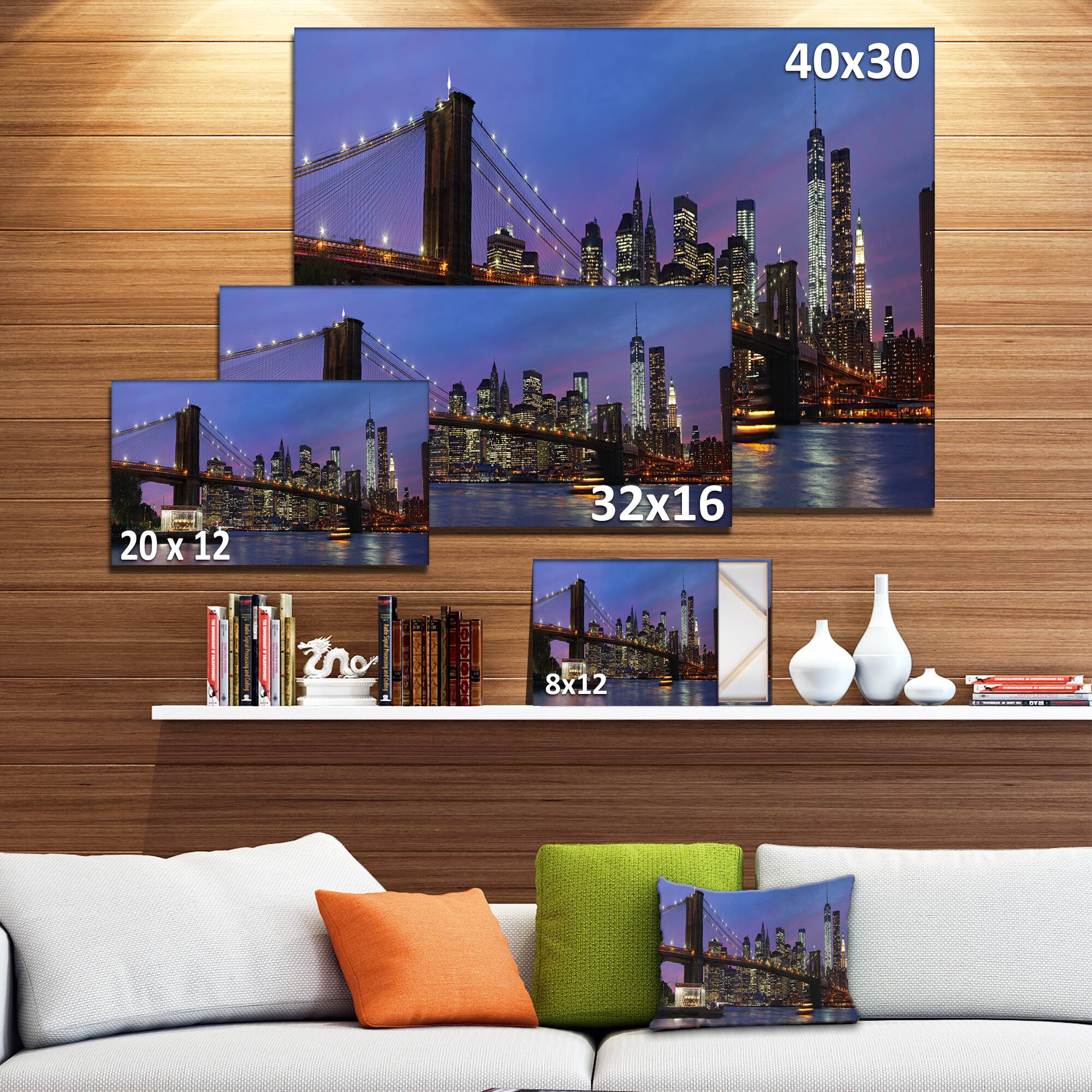 Designart - Brooklyn Bridge and Manhattan at sunset - Extra Large Canvas Art Print