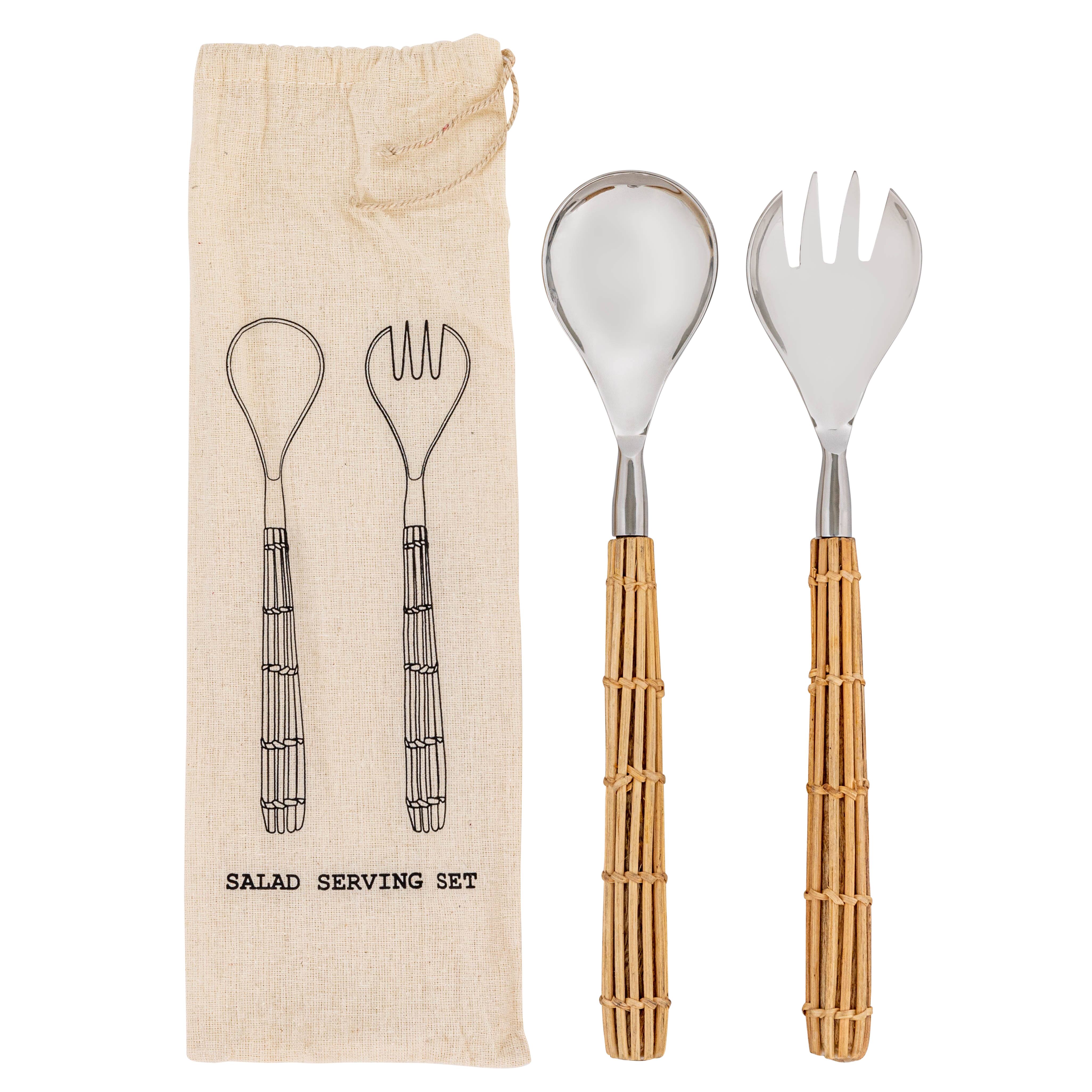 Hello Honey® Stainless Steel Salad Server Set with Rattan Wrapped Handles