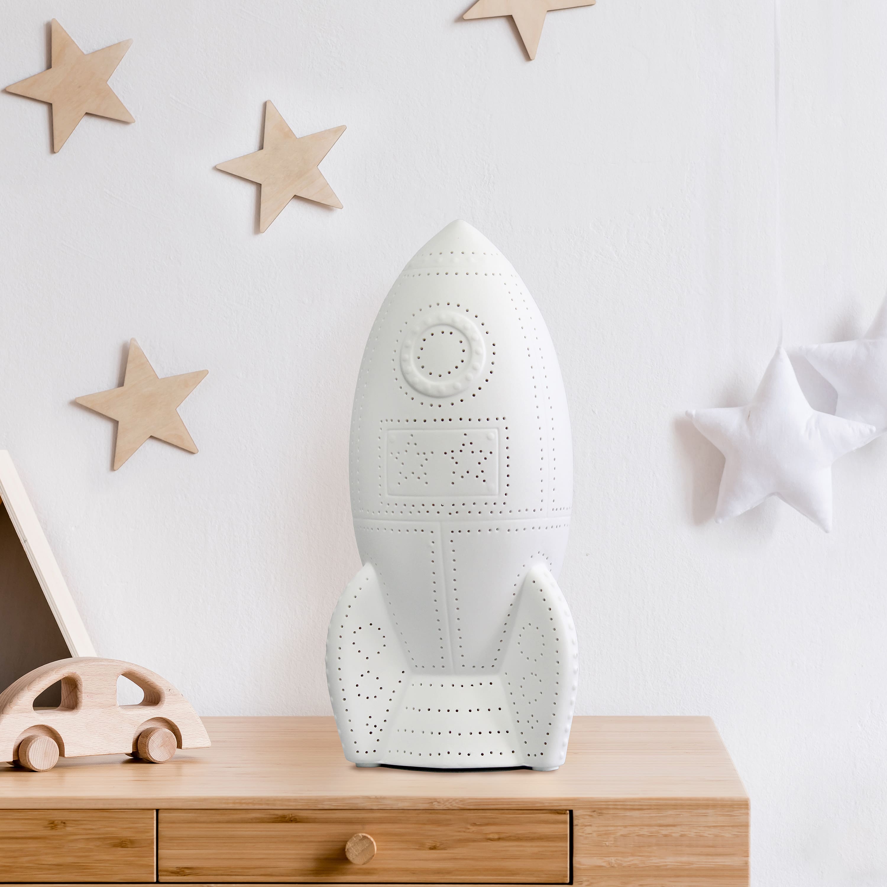 Simple Designs 6&#x22; White Porcelain Rocketship Table Lamp