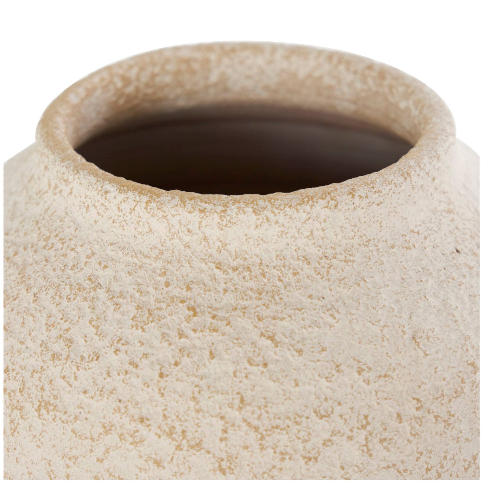 15" Cream Ceramic Hourglass Textured Vase